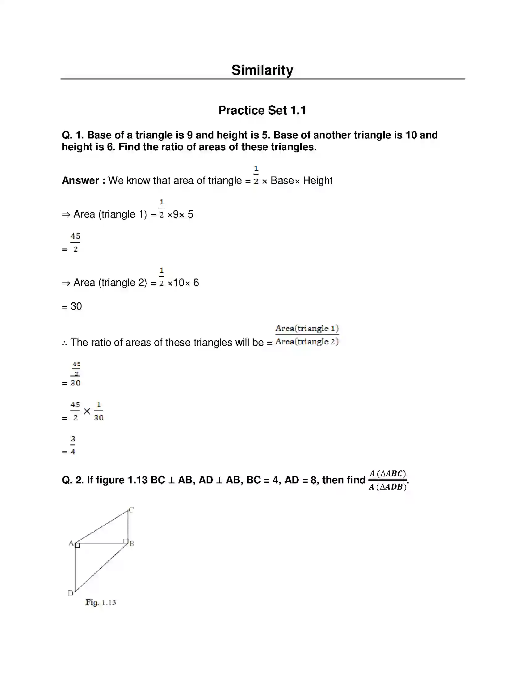 Maharashtra Board Class 10th Mathematics Part-II - English Medium Similarity Solution 1