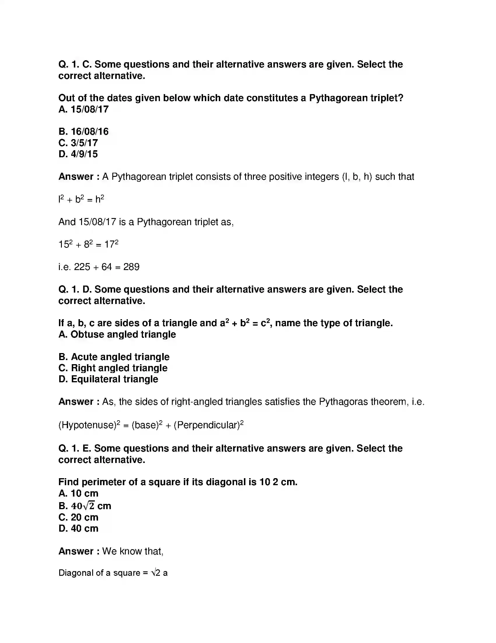 Maharashtra Board Class 10th Mathematics Part-II - English Medium Pythagoras Theorem Solution 16