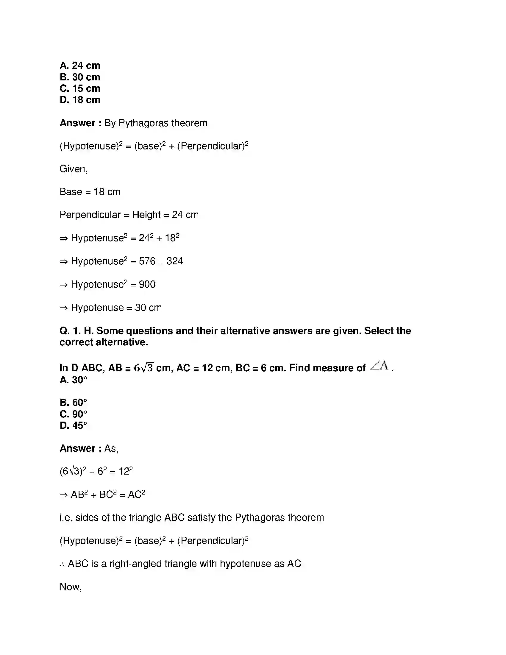 Maharashtra Board Class 10th Mathematics Part-II - English Medium Pythagoras Theorem Solution 19