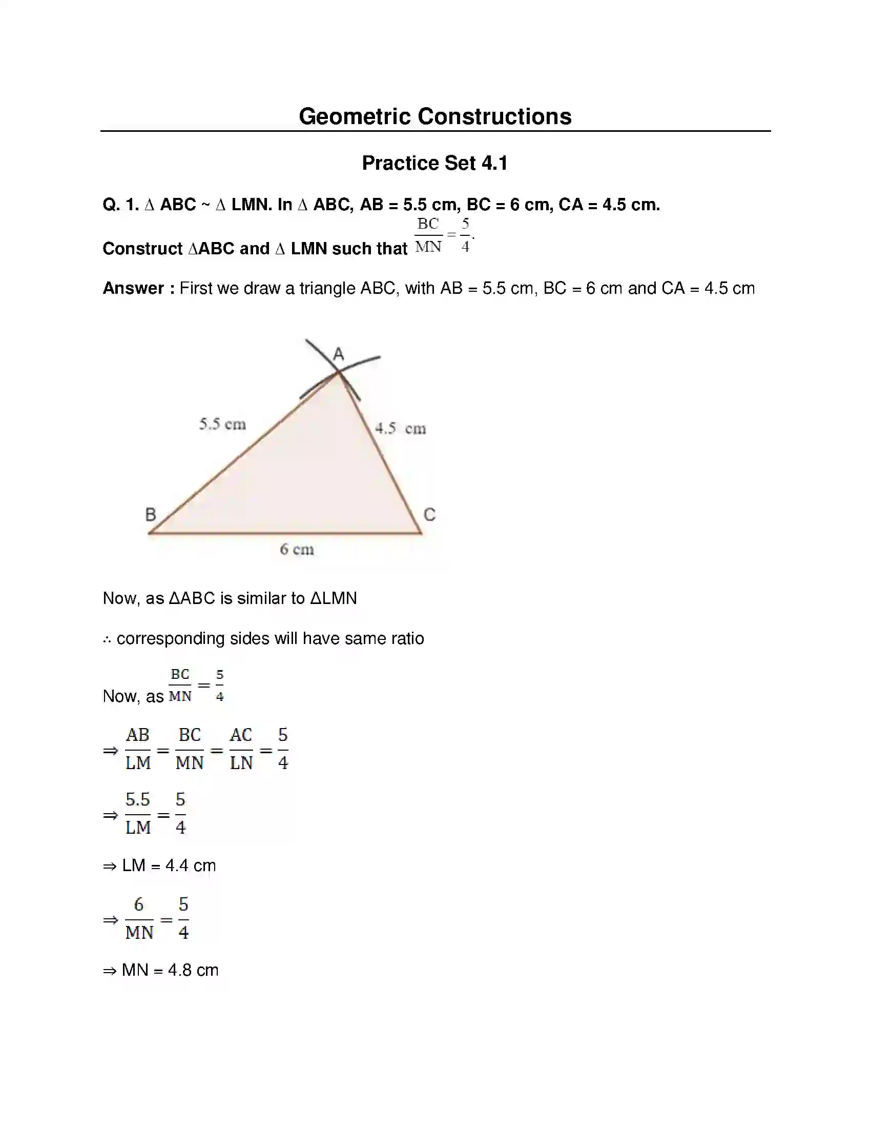 Maharashtra Board Class 10th Mathematics Part-II - English Medium Geometric Constructions Solution 1