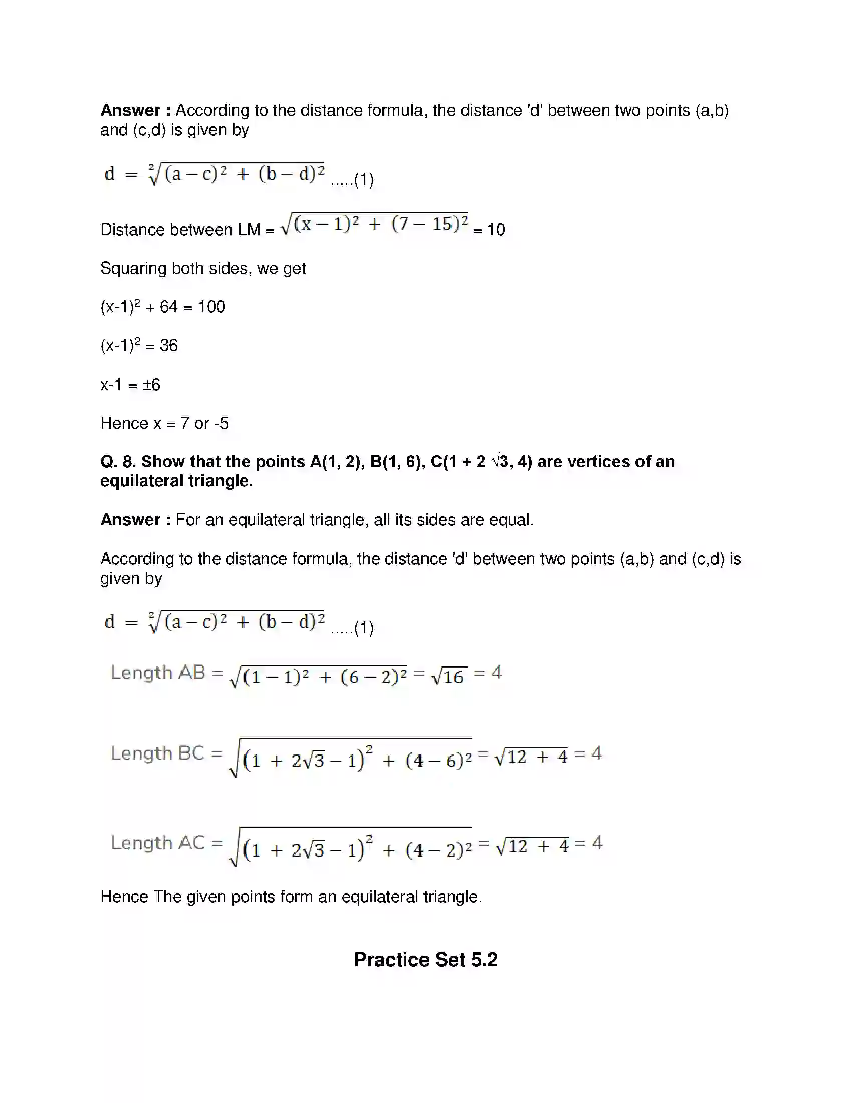 Maharashtra Board Class 10th Mathematics Part-II - English Medium Co-ordinate Geometry Solution 9