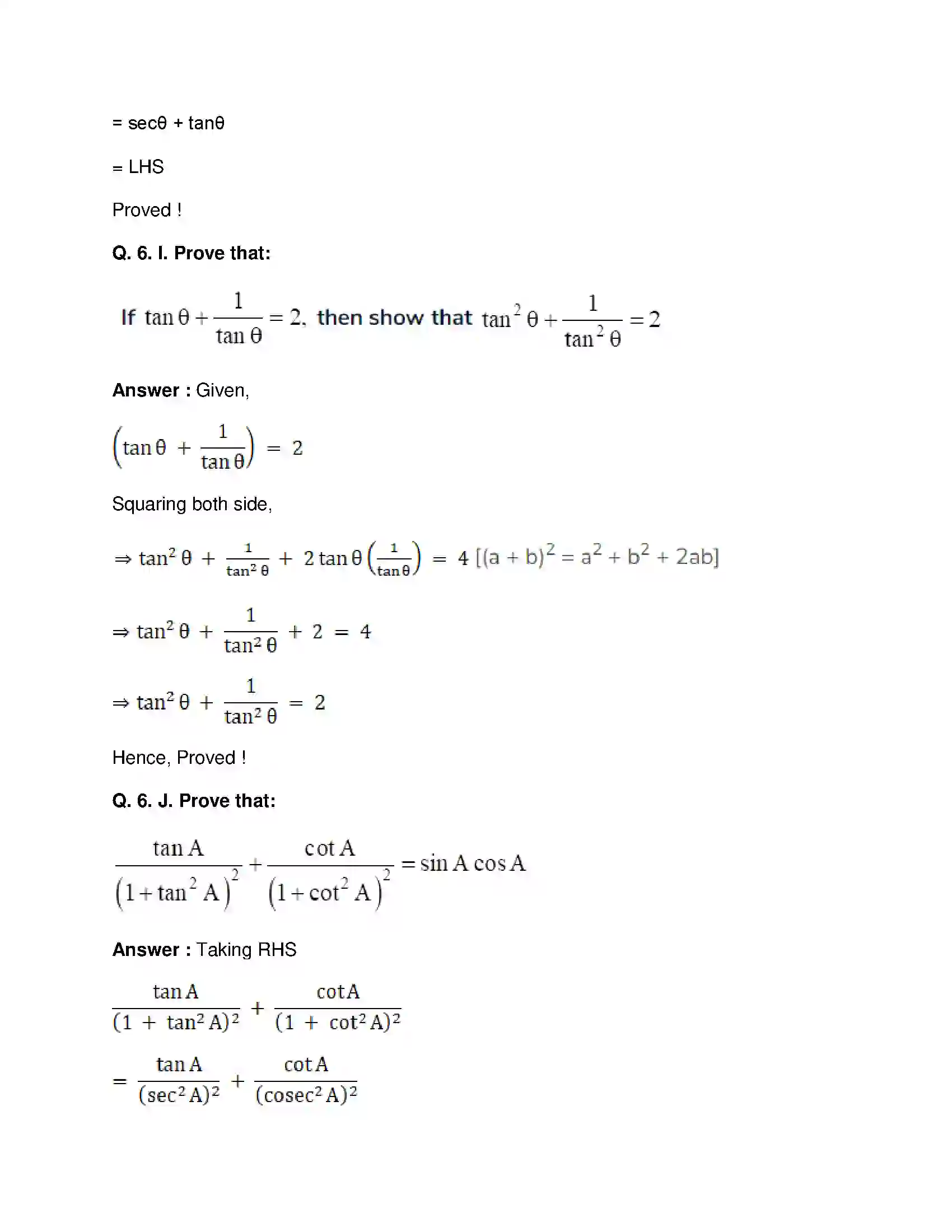 Maharashtra Board Class 10th Mathematics Part-II - English Medium Trigonometry Solution 10