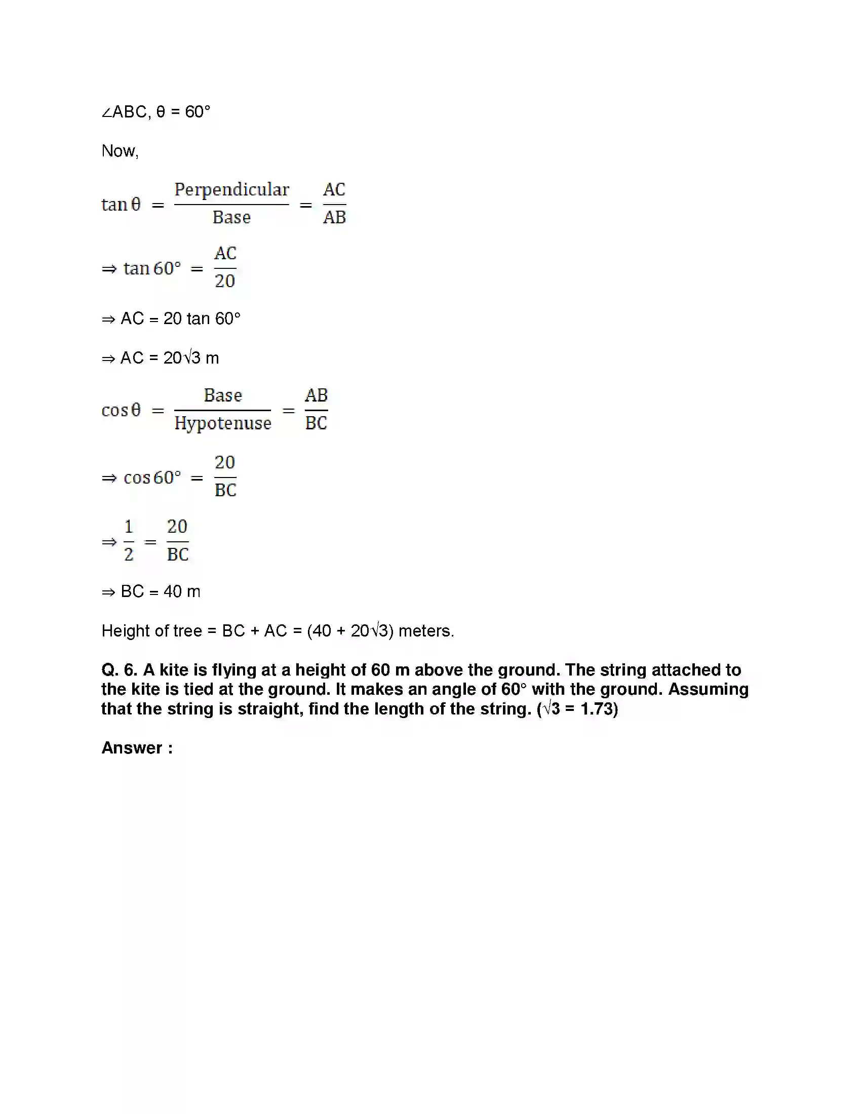 Maharashtra Board Class 10th Mathematics Part-II - English Medium Trigonometry Solution 18
