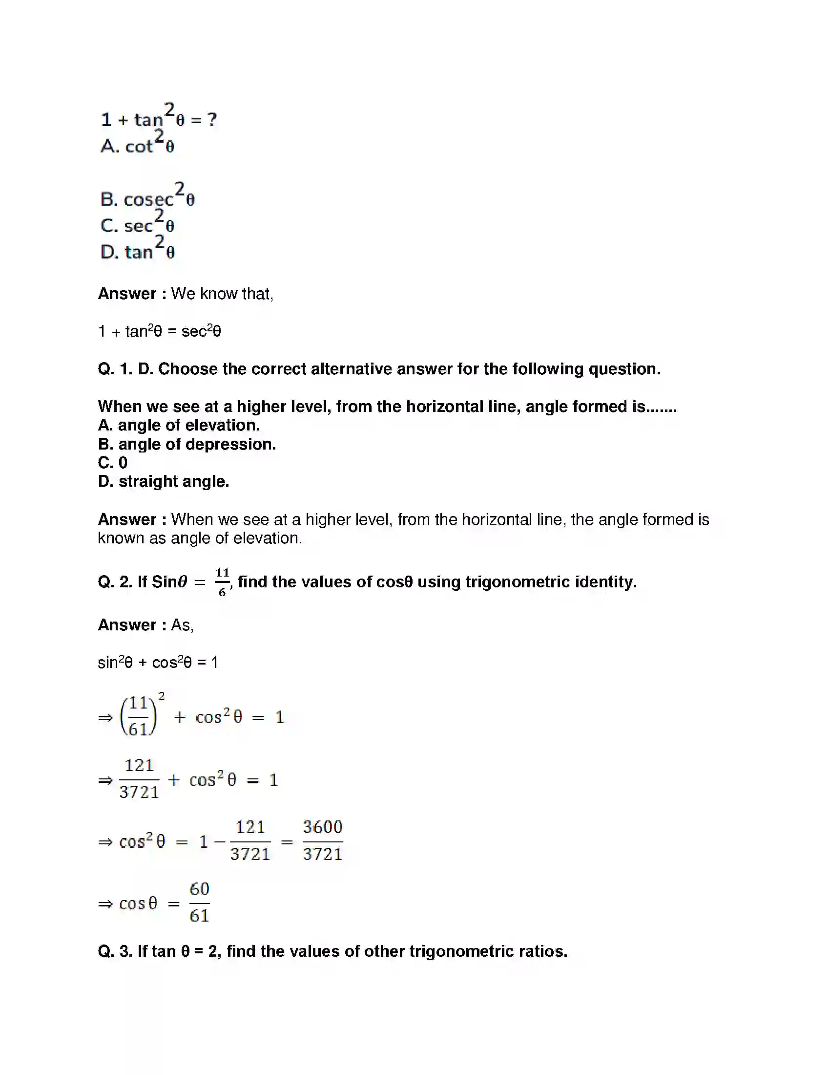 Maharashtra Board Class 10th Mathematics Part-II - English Medium Trigonometry Solution 21