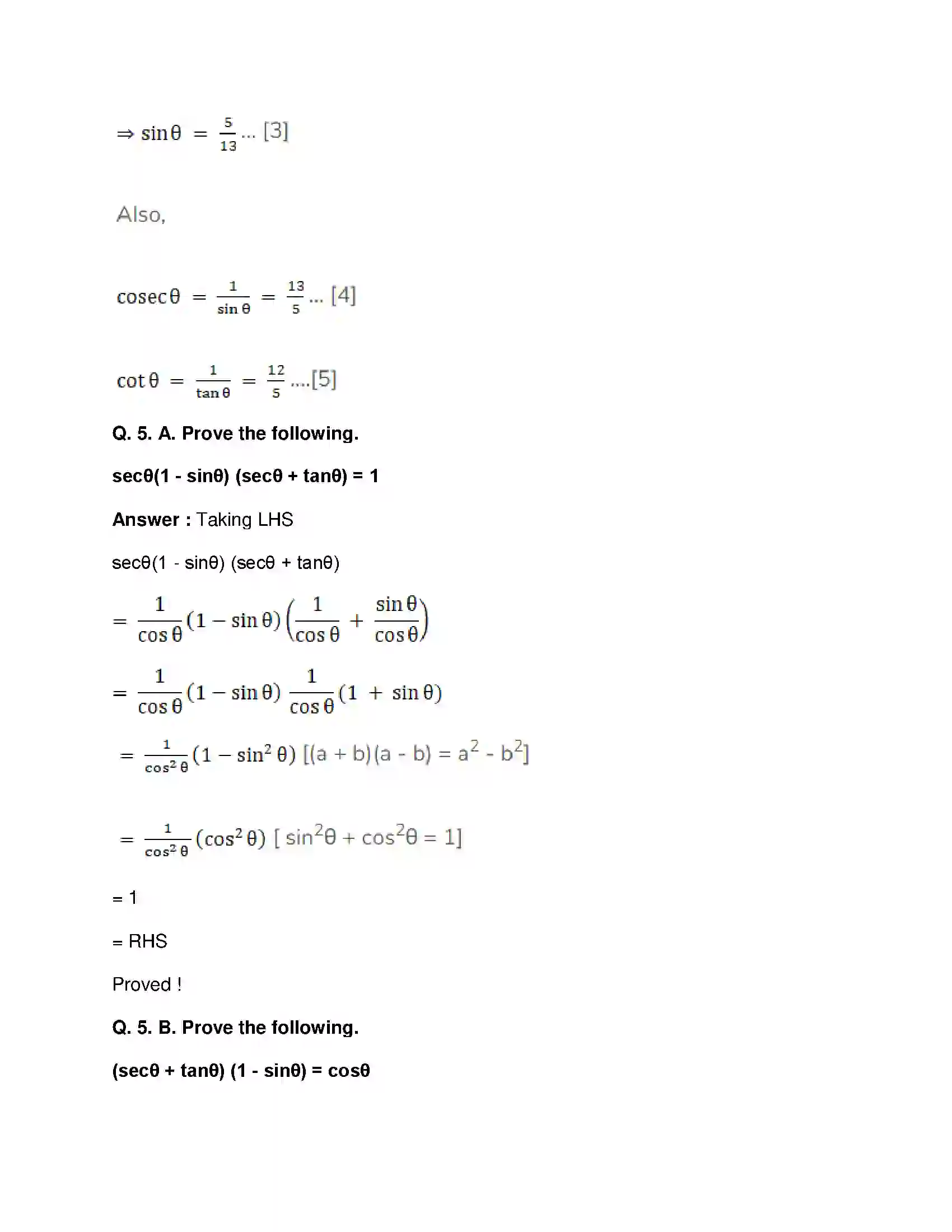 Maharashtra Board Class 10th Mathematics Part-II - English Medium Trigonometry Solution 24