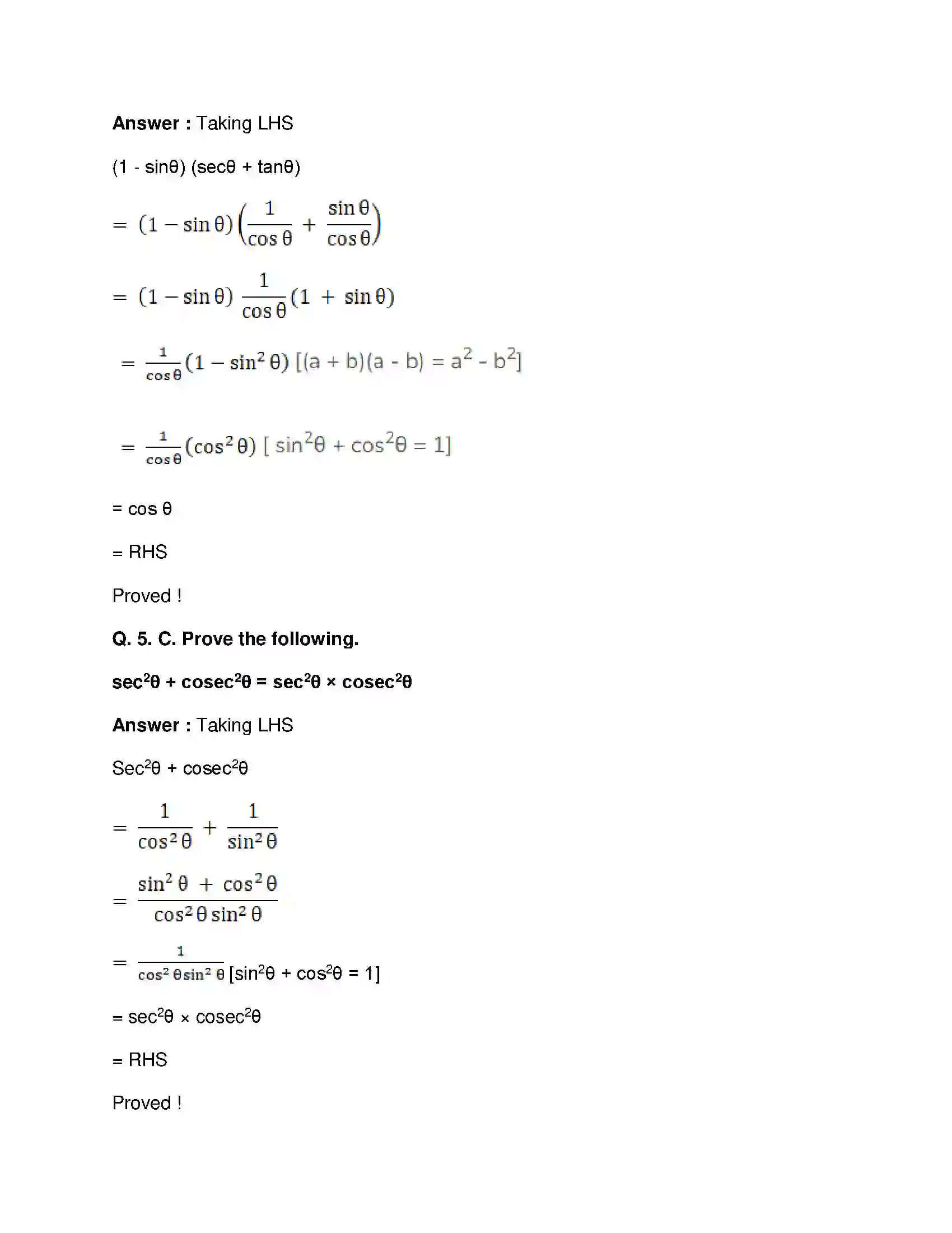 Maharashtra Board Class 10th Mathematics Part-II - English Medium Trigonometry Solution 25