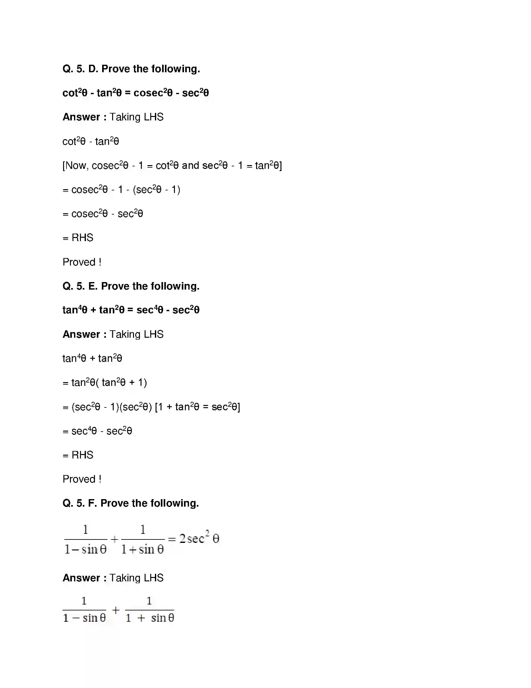 Maharashtra Board Class 10th Mathematics Part-II - English Medium Trigonometry Solution 26