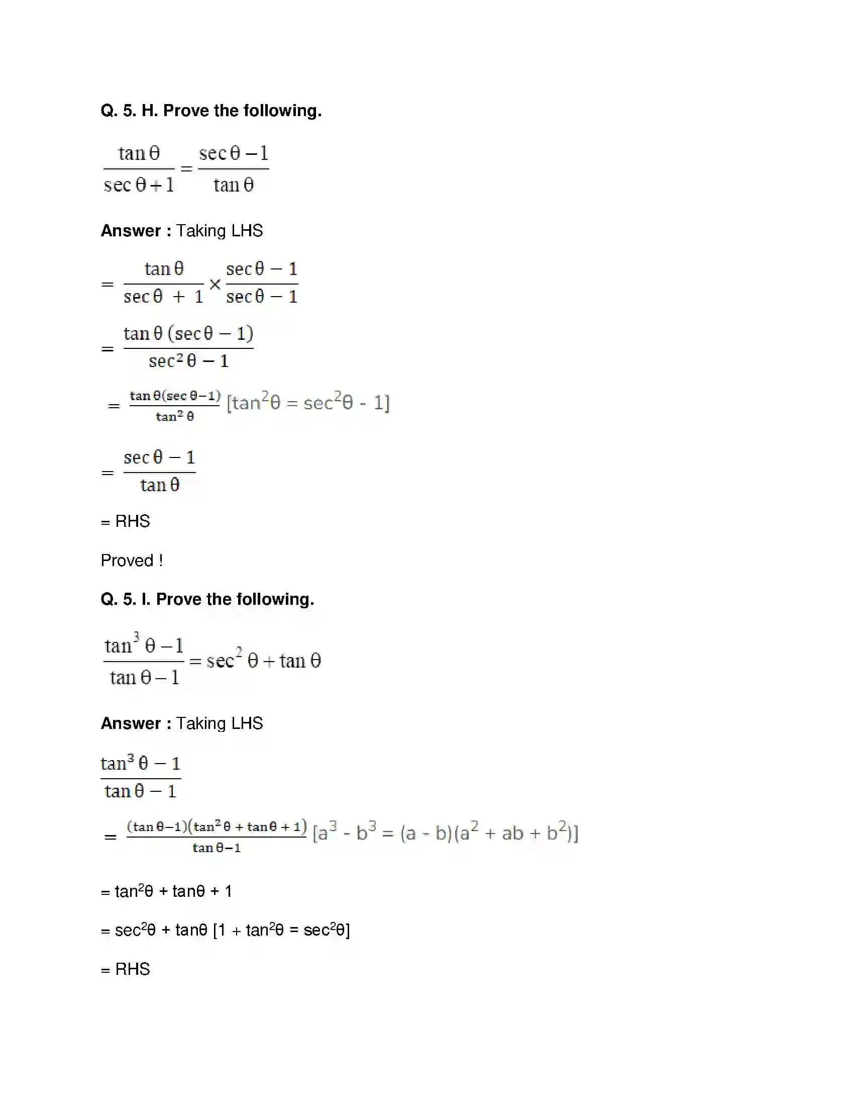 Maharashtra Board Class 10th Mathematics Part-II - English Medium Trigonometry Solution 28