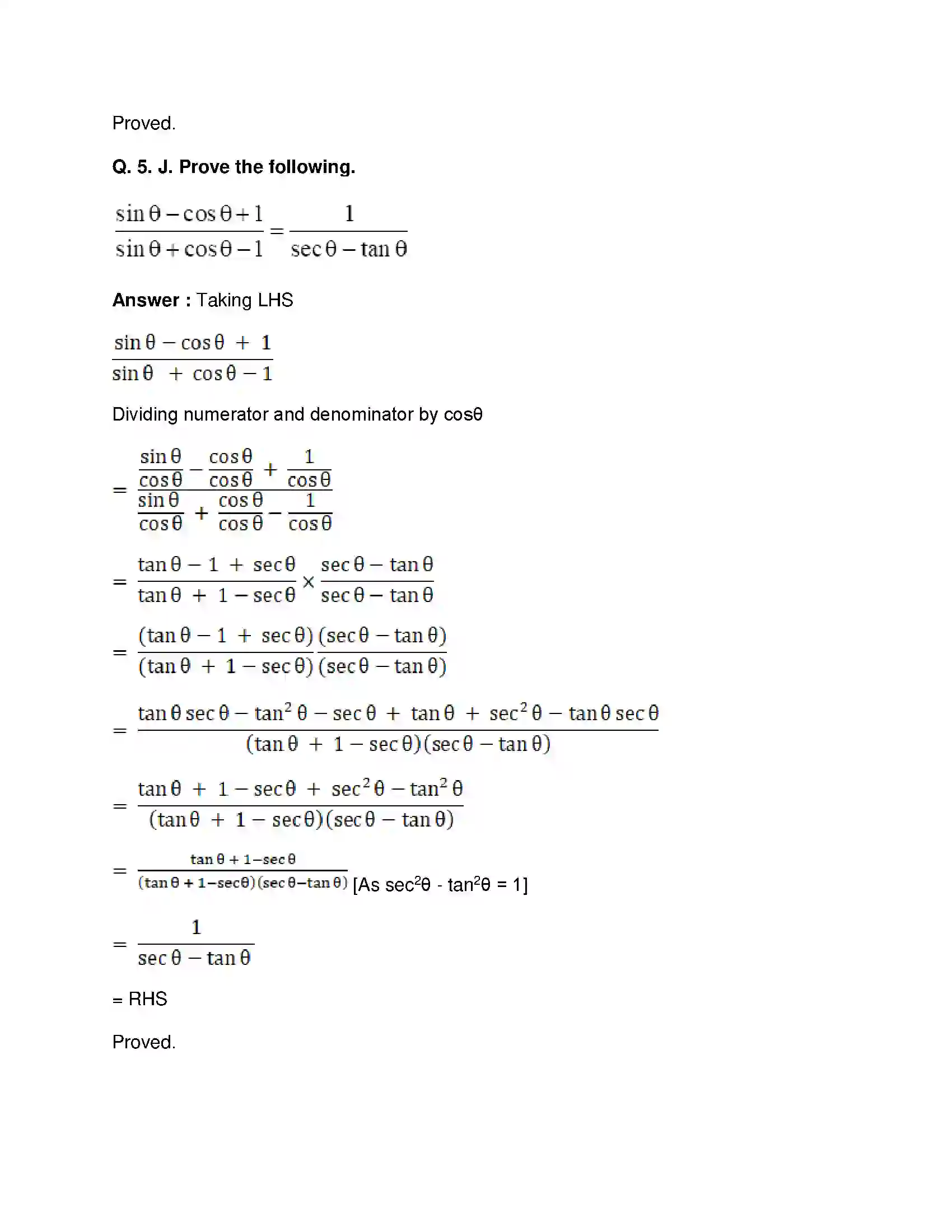 Maharashtra Board Class 10th Mathematics Part-II - English Medium Trigonometry Solution 29