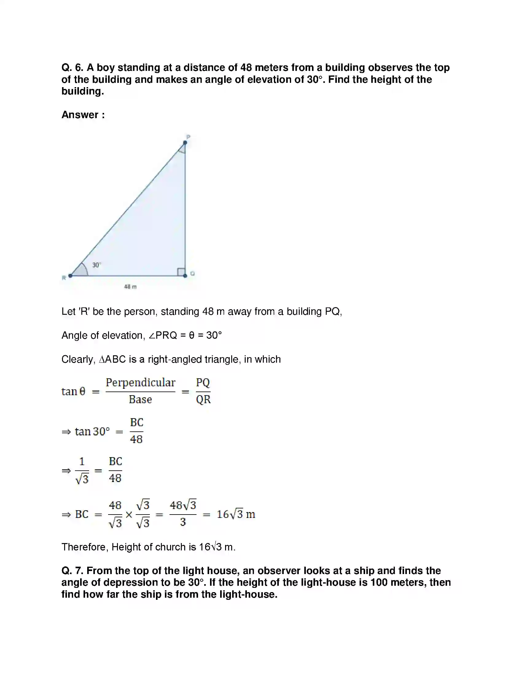 Maharashtra Board Class 10th Mathematics Part-II - English Medium Trigonometry Solution 30