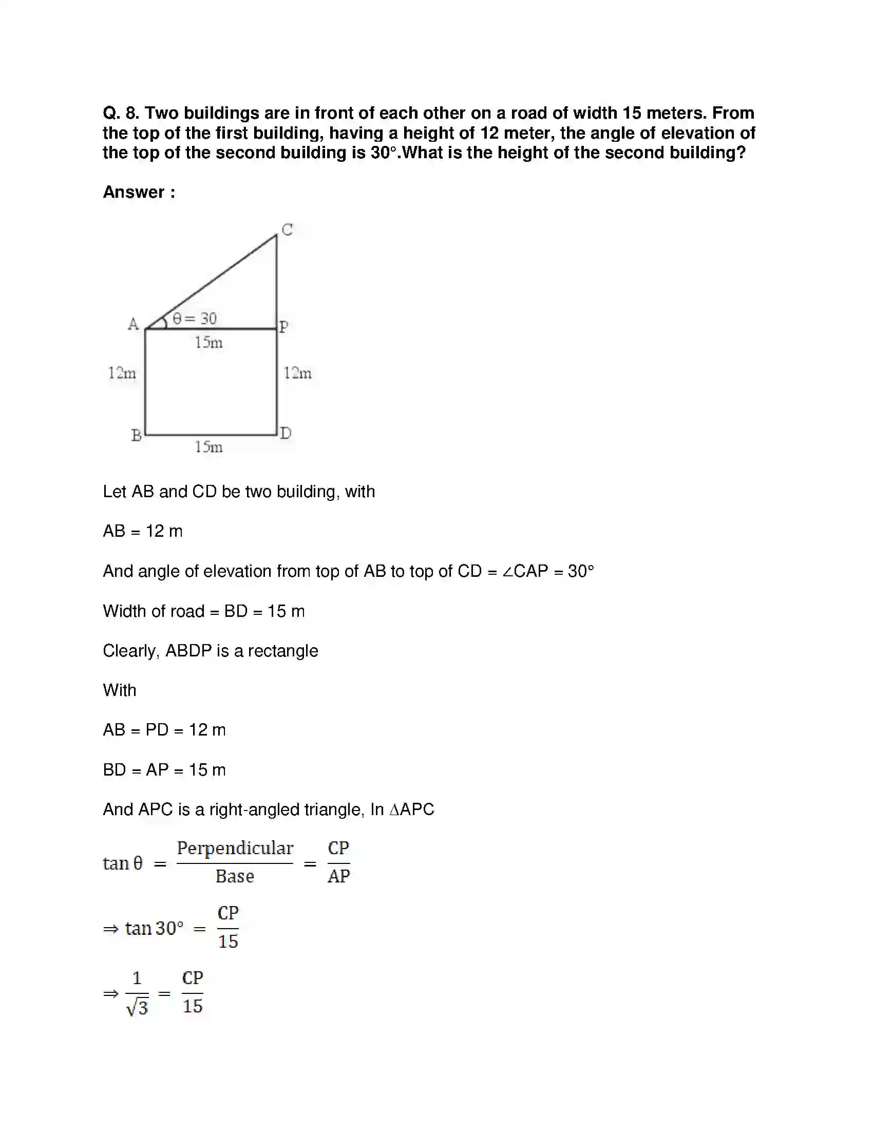 Maharashtra Board Class 10th Mathematics Part-II - English Medium Trigonometry Solution 32