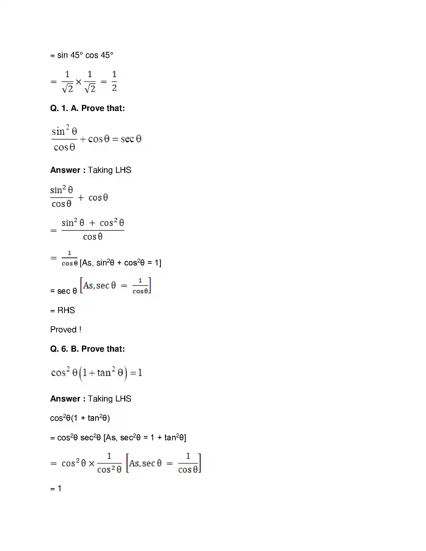 Maharashtra Board Class 10th Mathematics Part-II - English Medium Trigonometry Solution 5