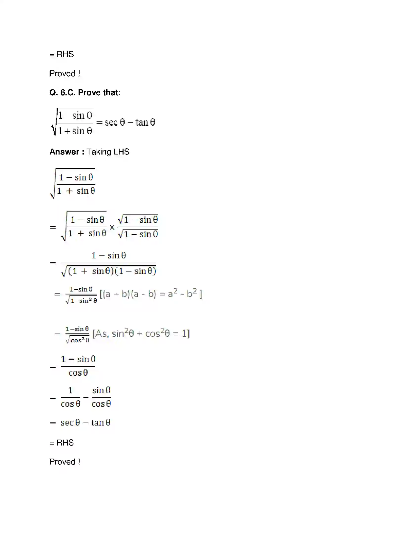 Maharashtra Board Class 10th Mathematics Part-II - English Medium Trigonometry Solution 6