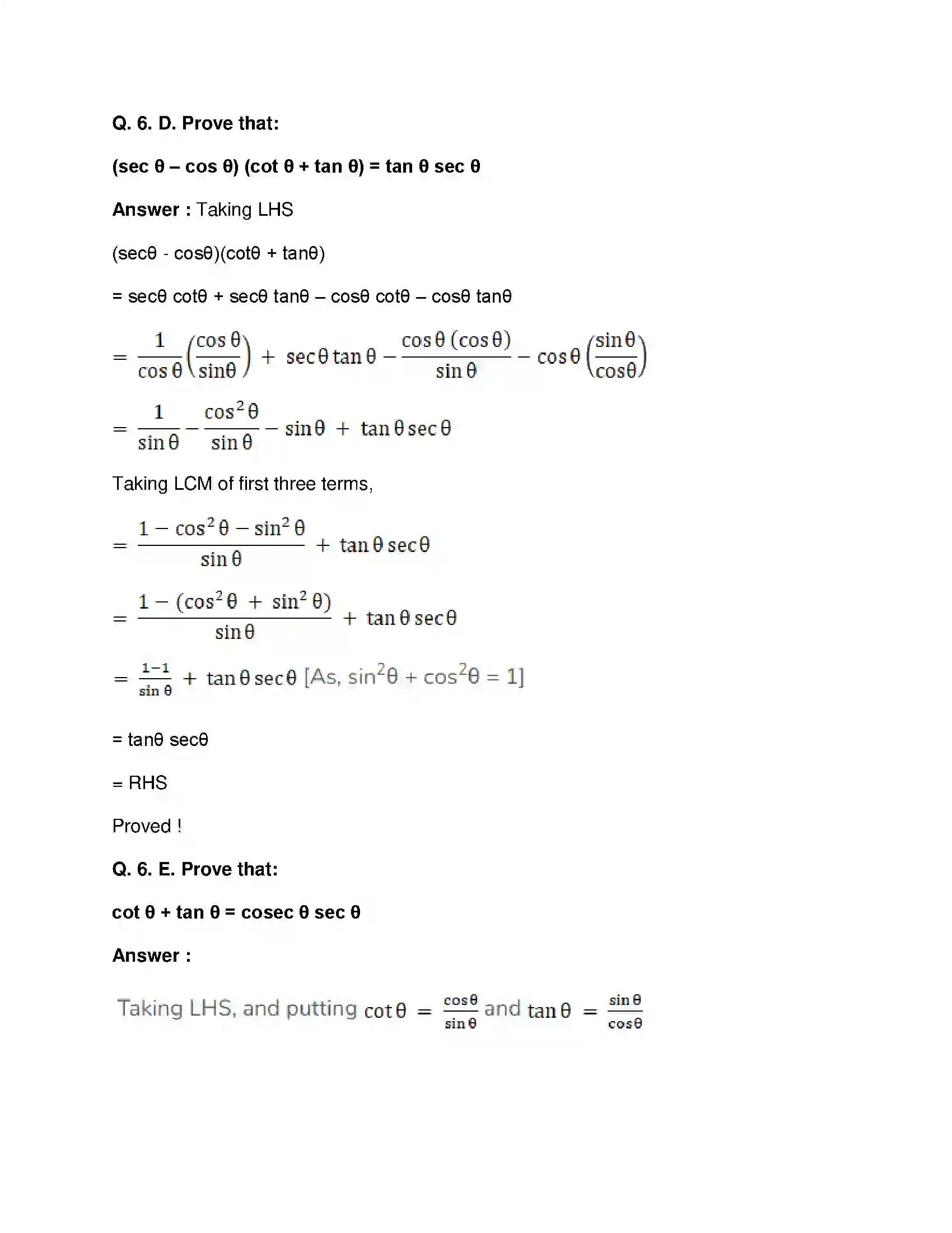 Maharashtra Board Class 10th Mathematics Part-II - English Medium Trigonometry Solution 7