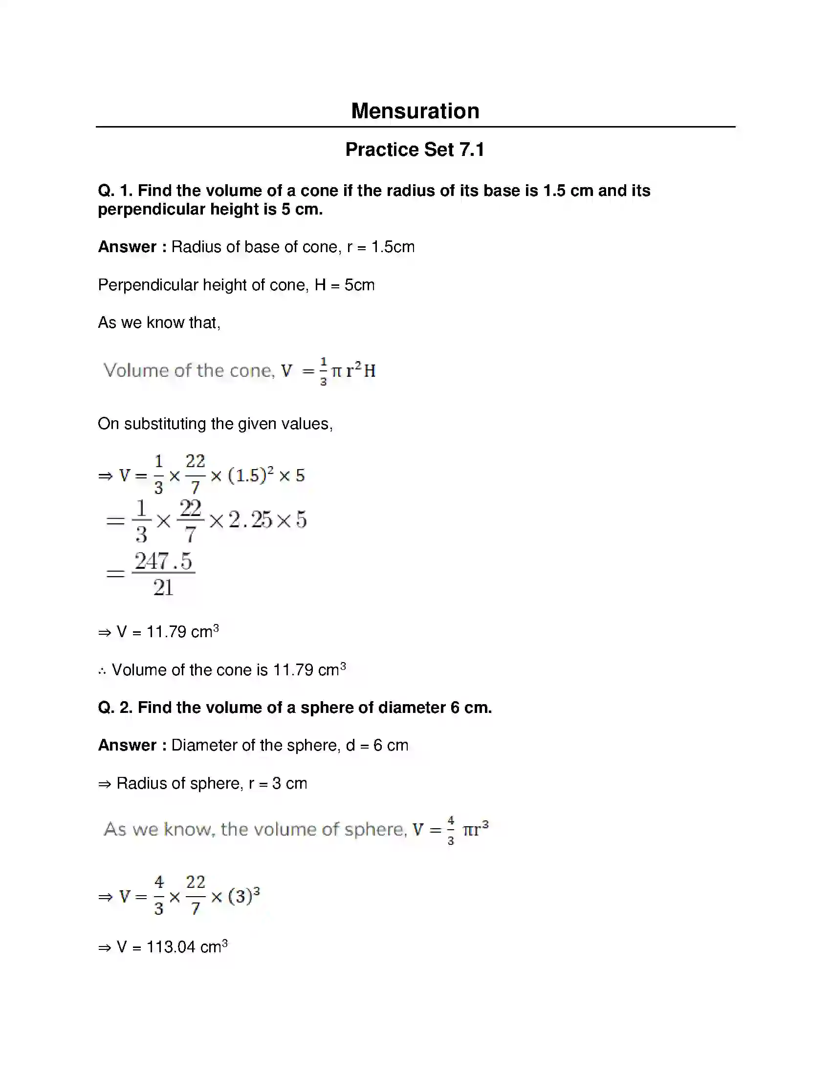 Maharashtra Board Class 10th Mathematics Part-II - English Medium Mensuration Solution 1