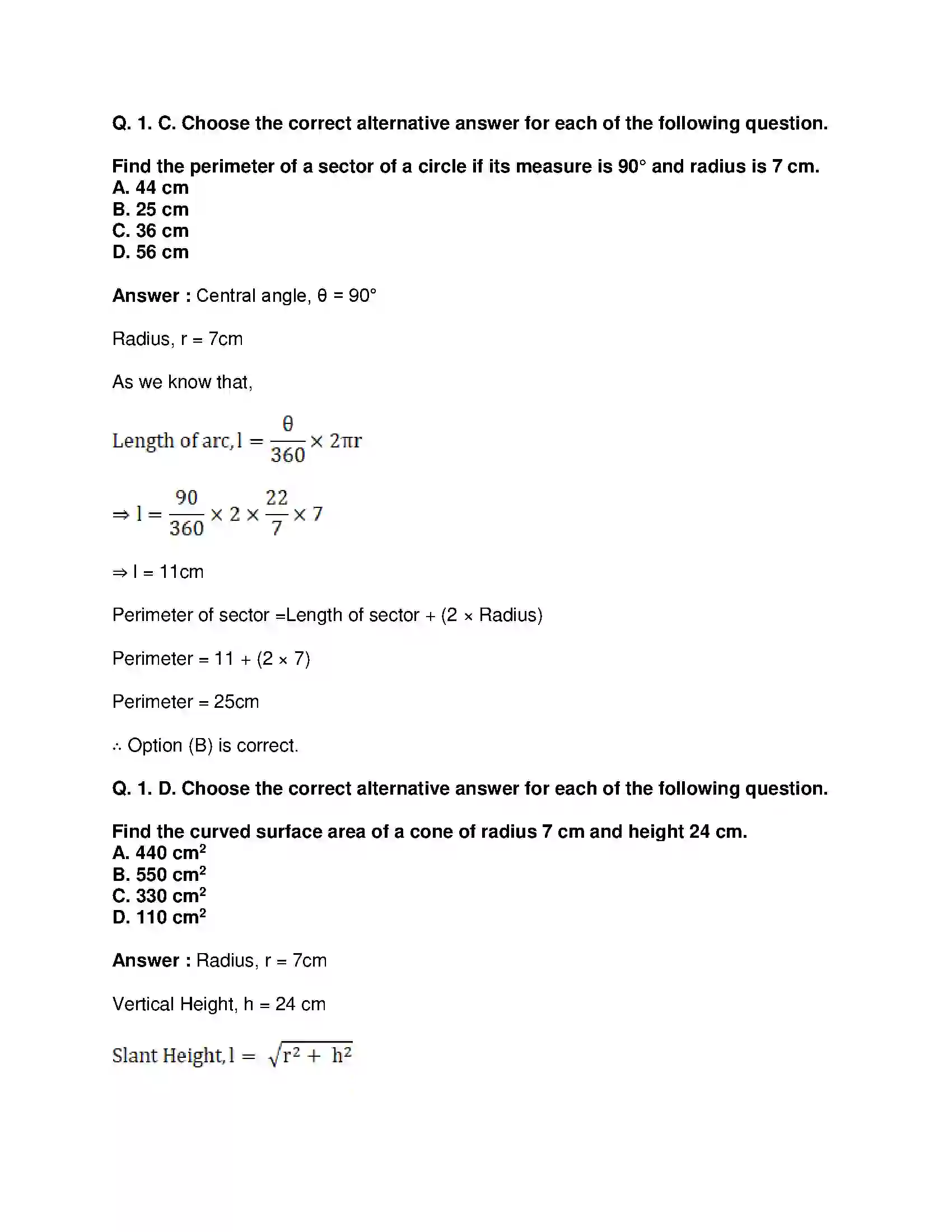 Maharashtra Board Class 10th Mathematics Part-II - English Medium Mensuration Solution 33