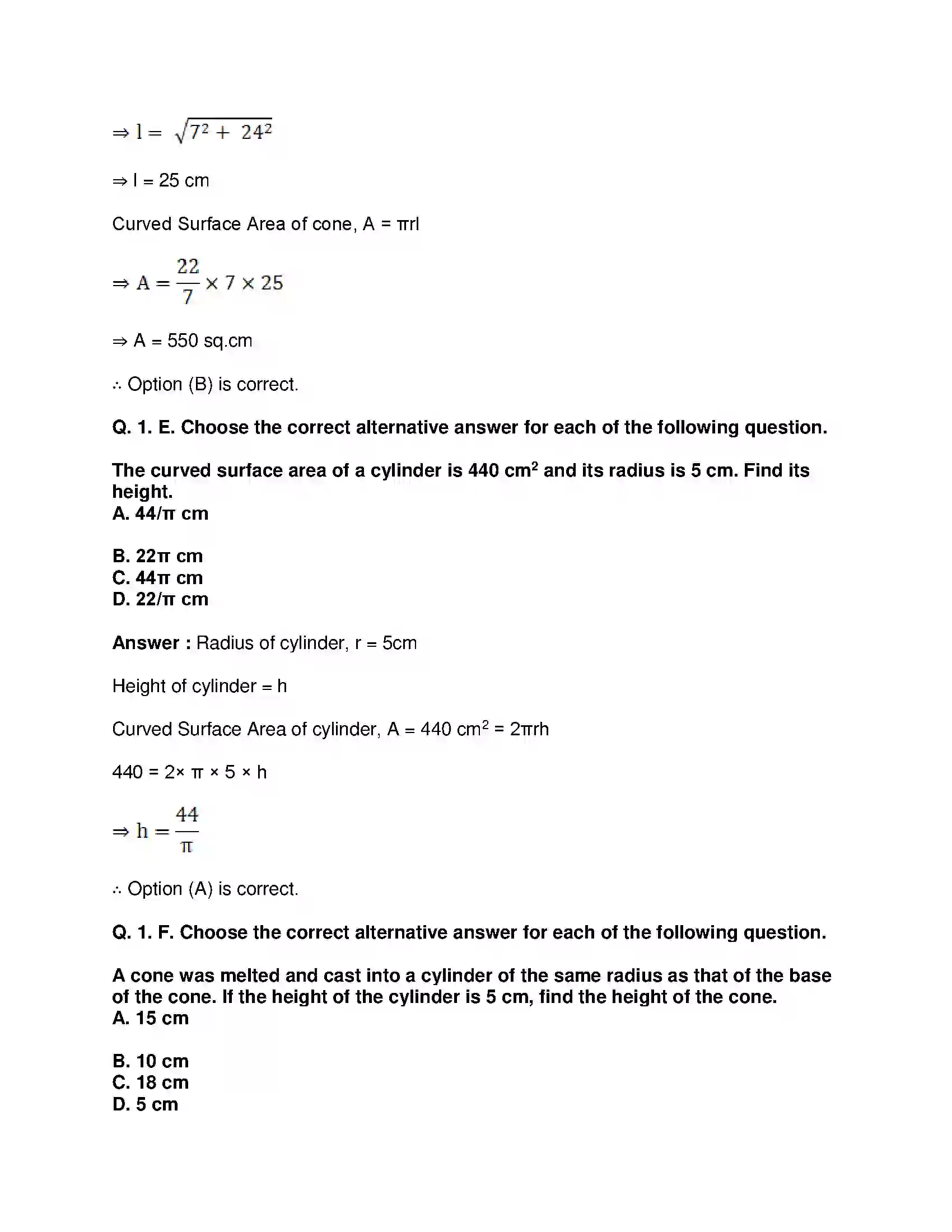 Maharashtra Board Class 10th Mathematics Part-II - English Medium Mensuration Solution 34