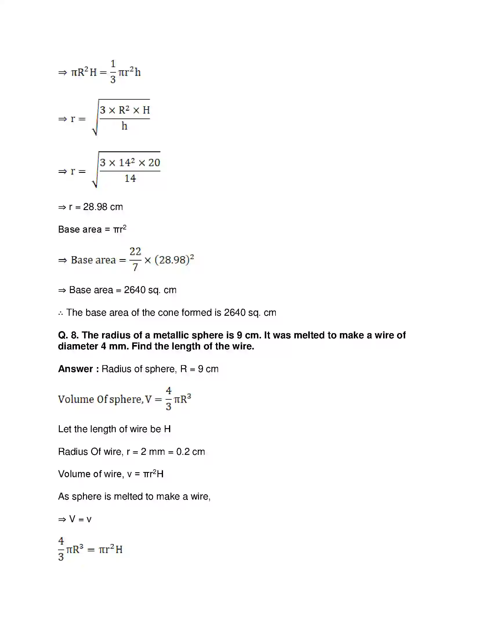 Maharashtra Board Class 10th Mathematics Part-II - English Medium Mensuration Solution 41