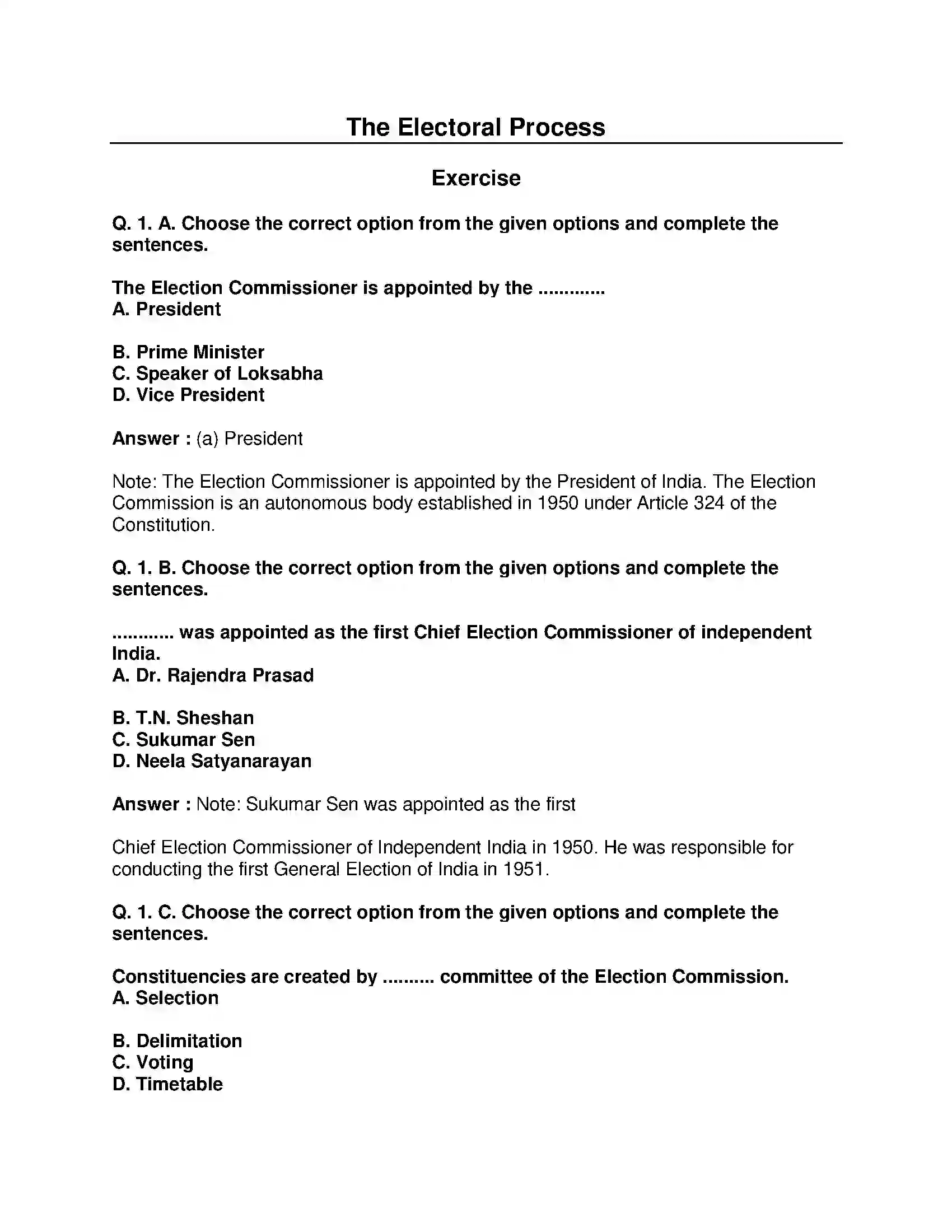 Maharashtra Board Class 10th Political Science - English Medium The Electoral Process Solution 1