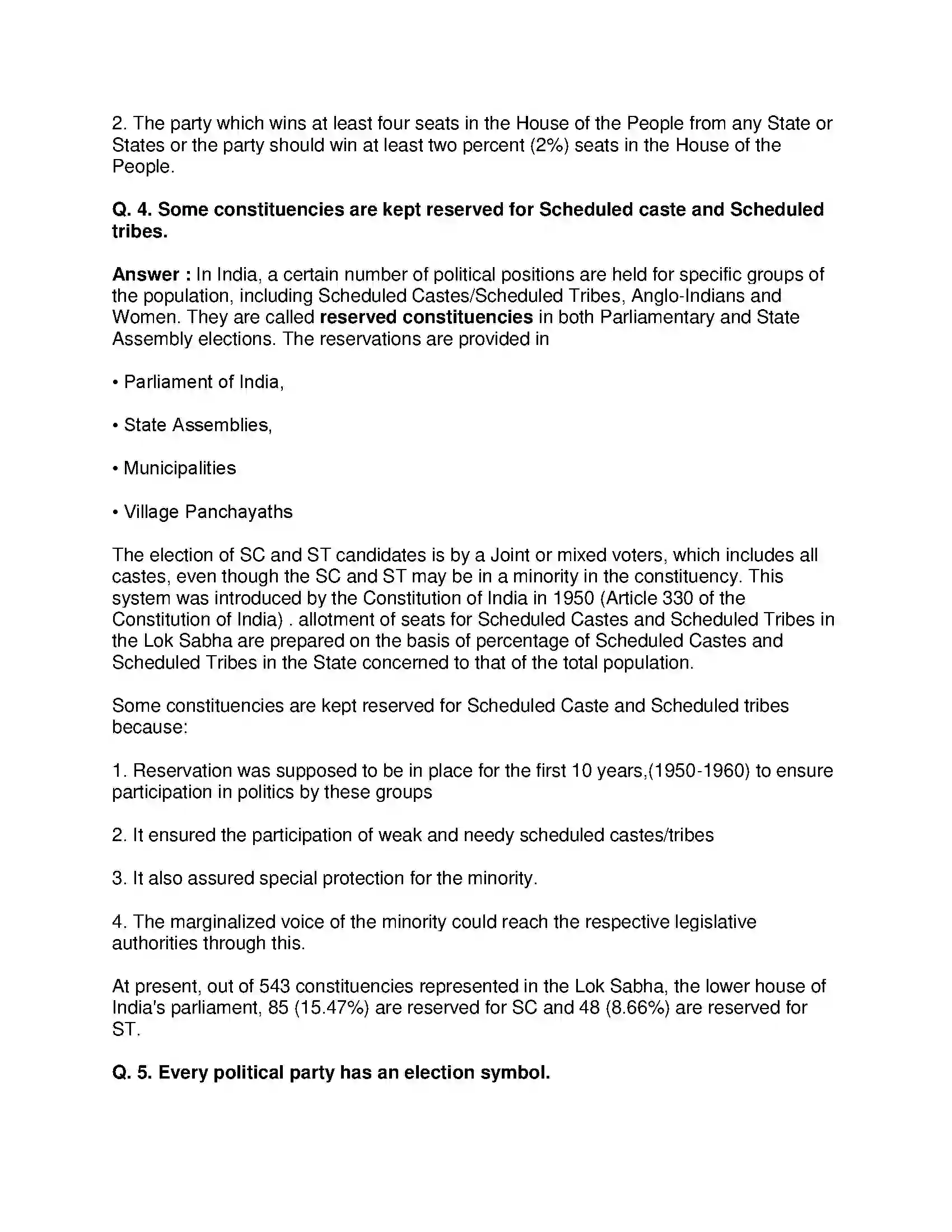 Maharashtra Board Class 10th Political Science - English Medium The Electoral Process Solution 10