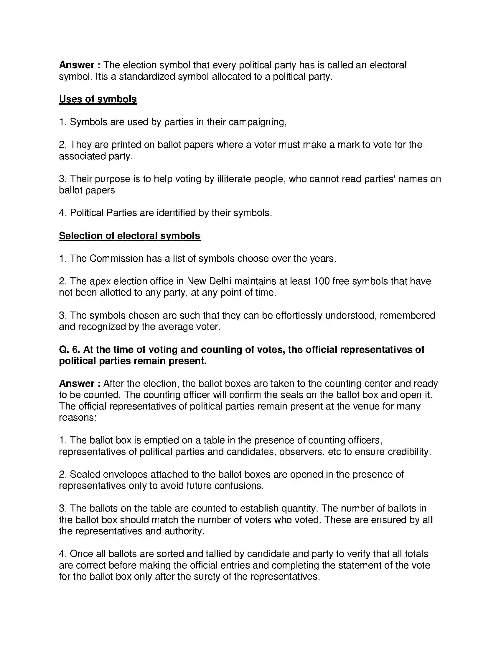 Maharashtra Board Class 10th Political Science - English Medium The Electoral Process Solution 11