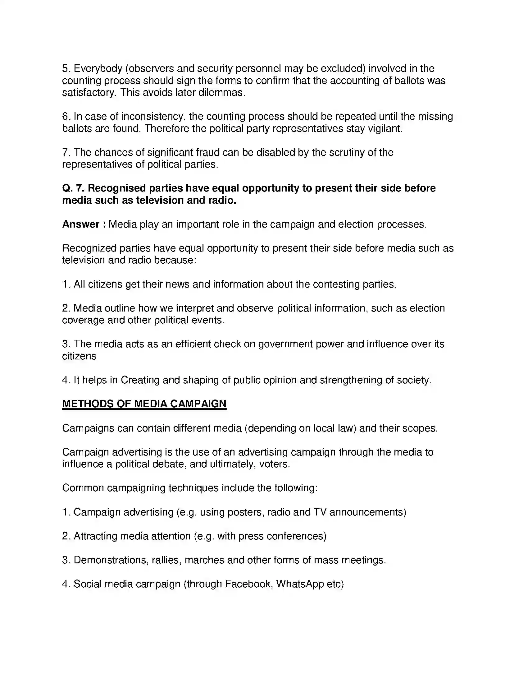 Maharashtra Board Class 10th Political Science - English Medium The Electoral Process Solution 12