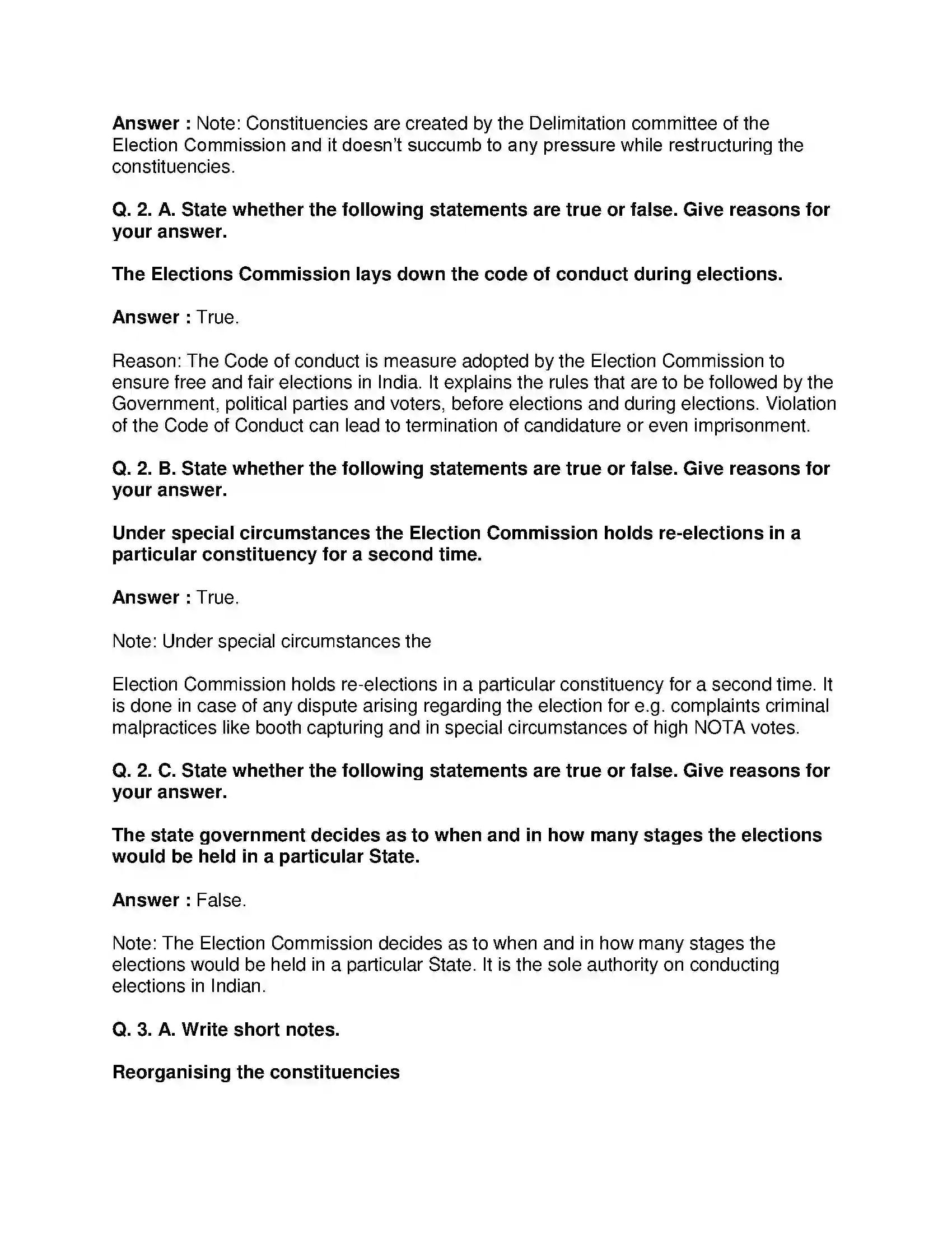 Maharashtra Board Class 10th Political Science - English Medium The Electoral Process Solution 2