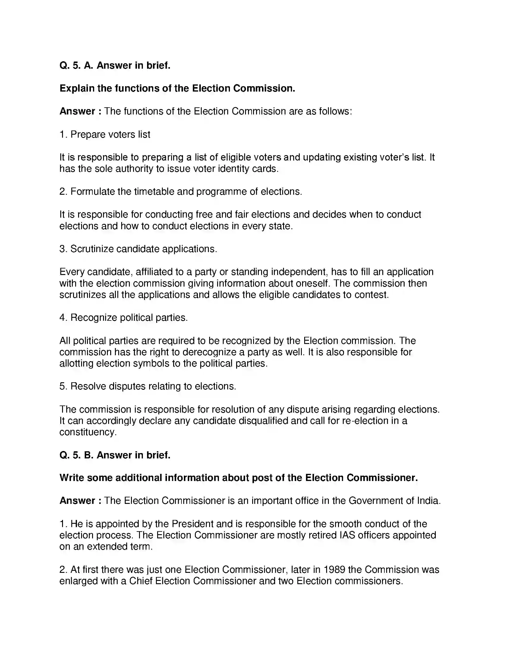Maharashtra Board Class 10th Political Science - English Medium The Electoral Process Solution 4