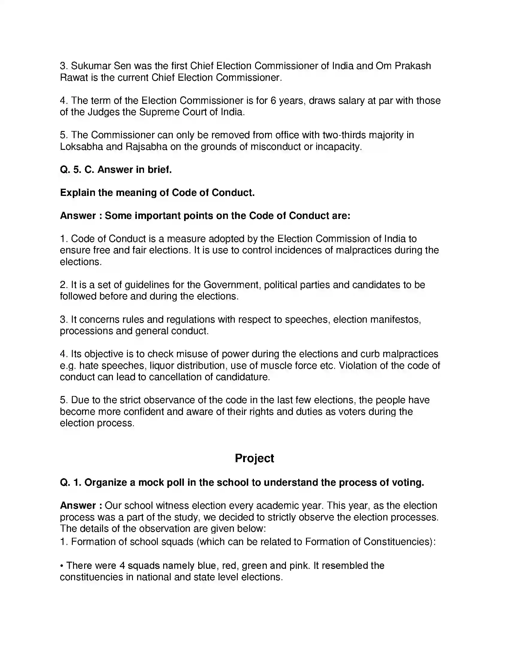 Maharashtra Board Class 10th Political Science - English Medium The Electoral Process Solution 5