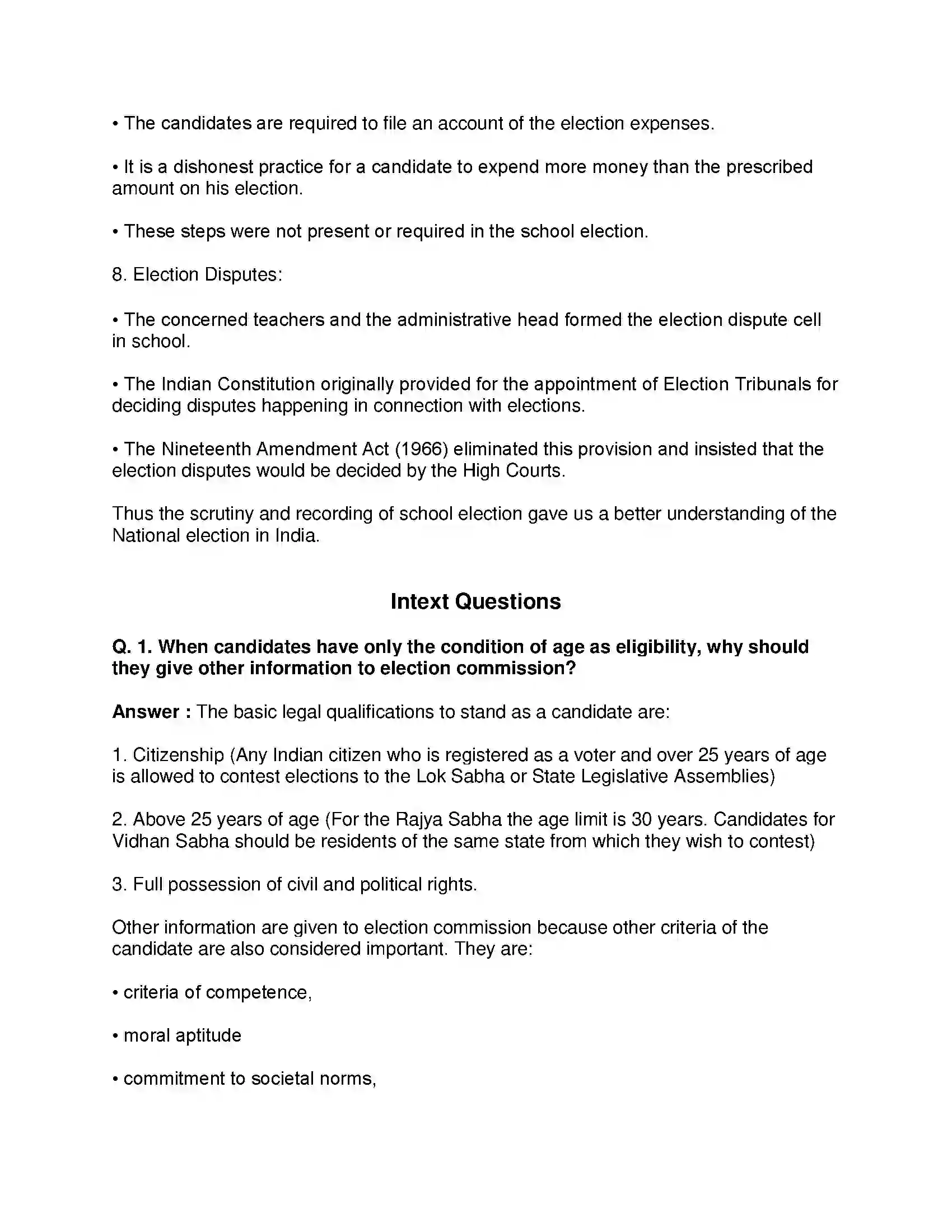 Maharashtra Board Class 10th Political Science - English Medium The Electoral Process Solution 8