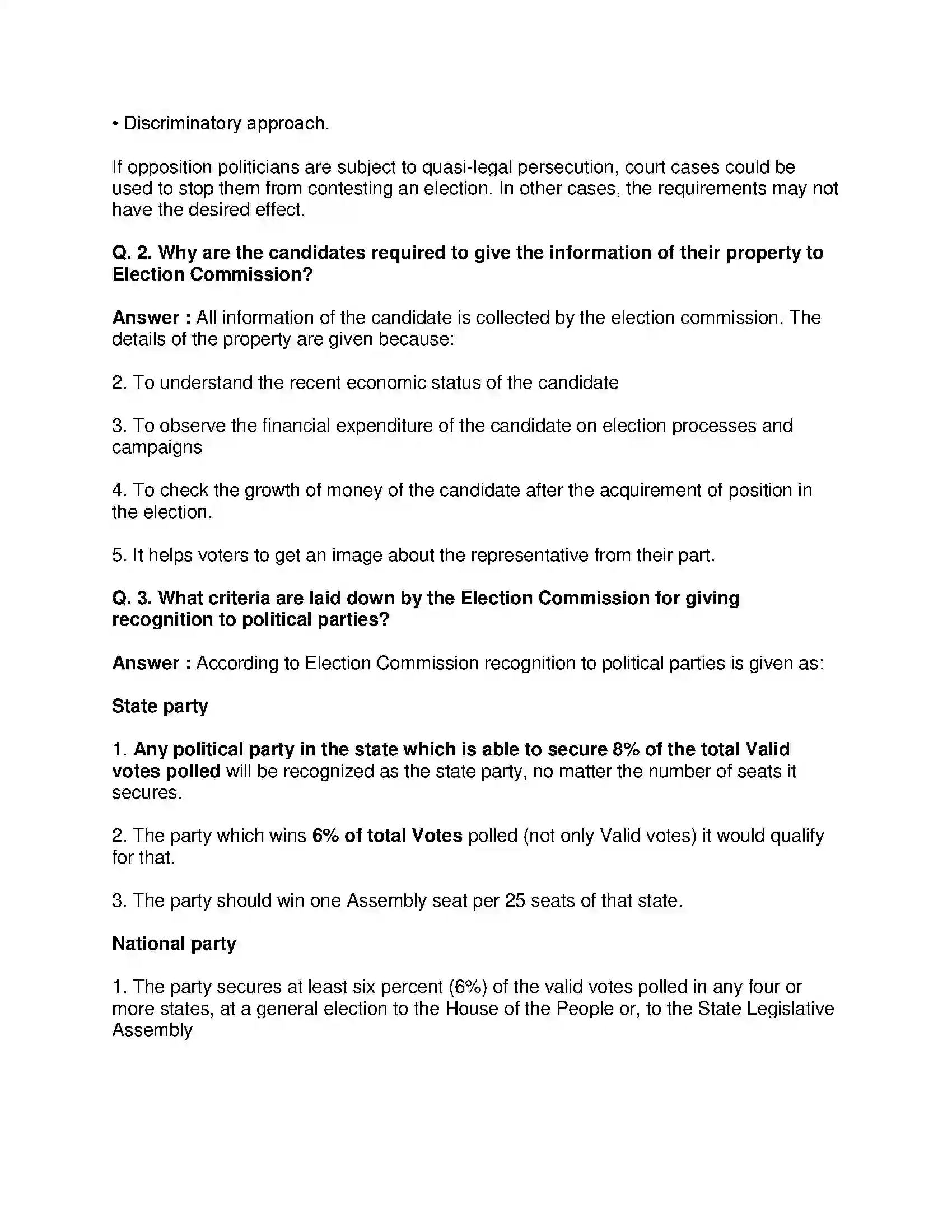 Maharashtra Board Class 10th Political Science - English Medium The Electoral Process Solution 9
