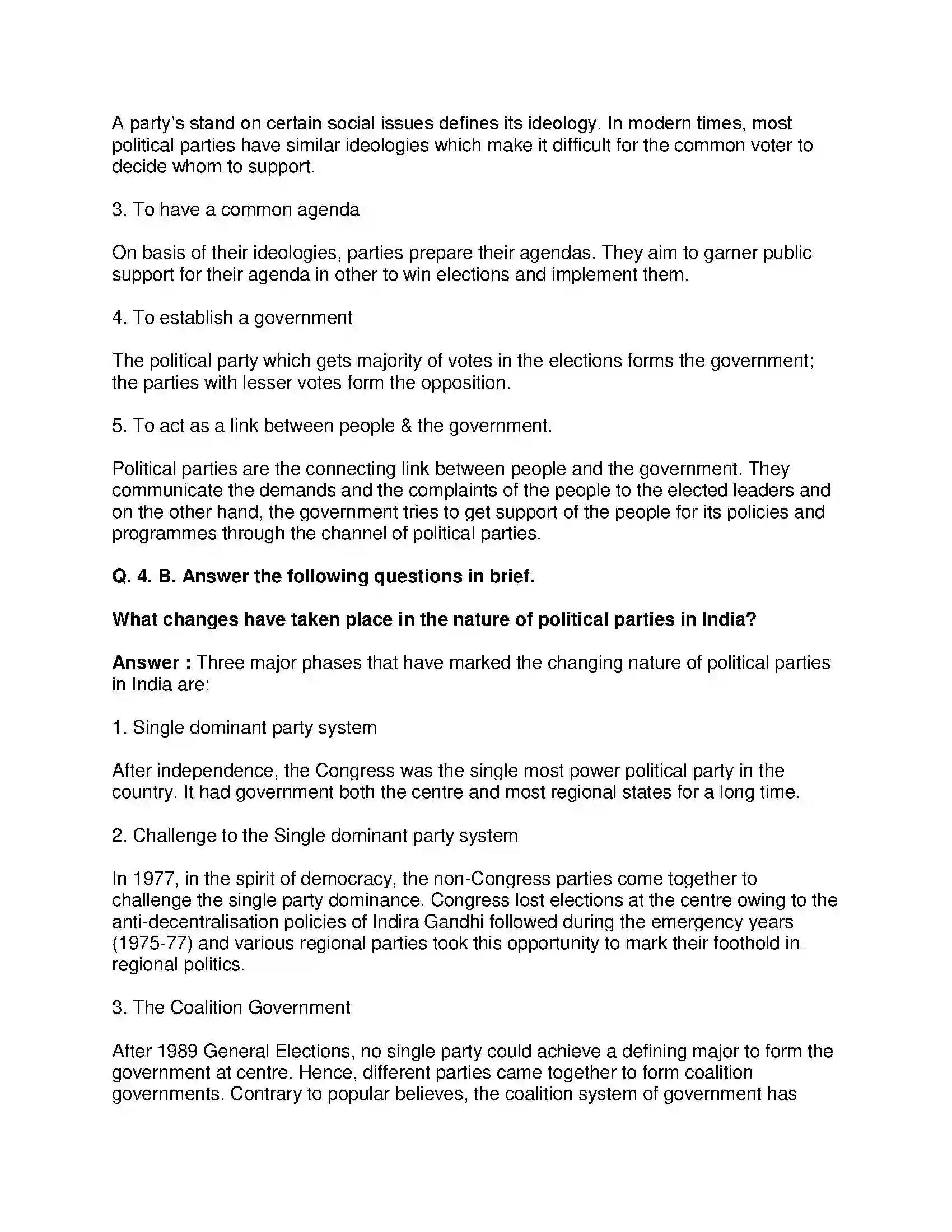 Maharashtra Board Class 10th Political Science - English Medium Political Parties Solution 4