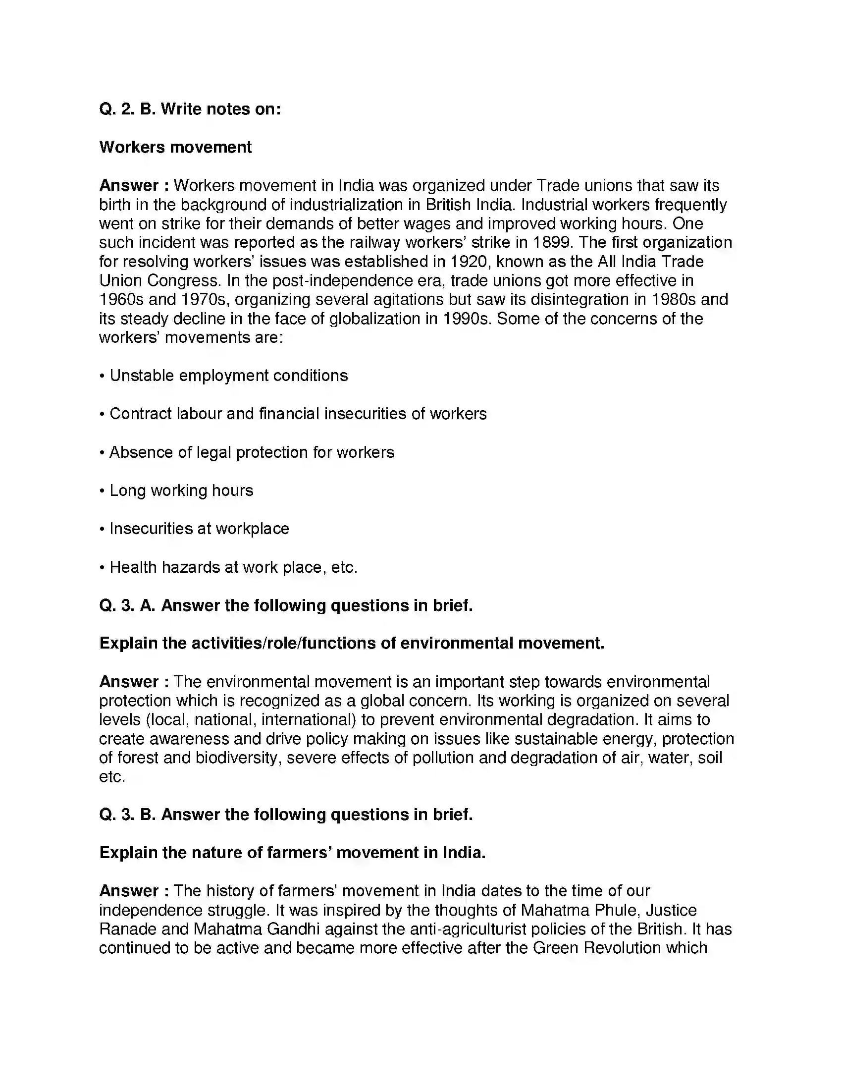Maharashtra Board Class 10th Political Science - English Medium Social and Political Movements Solution 2