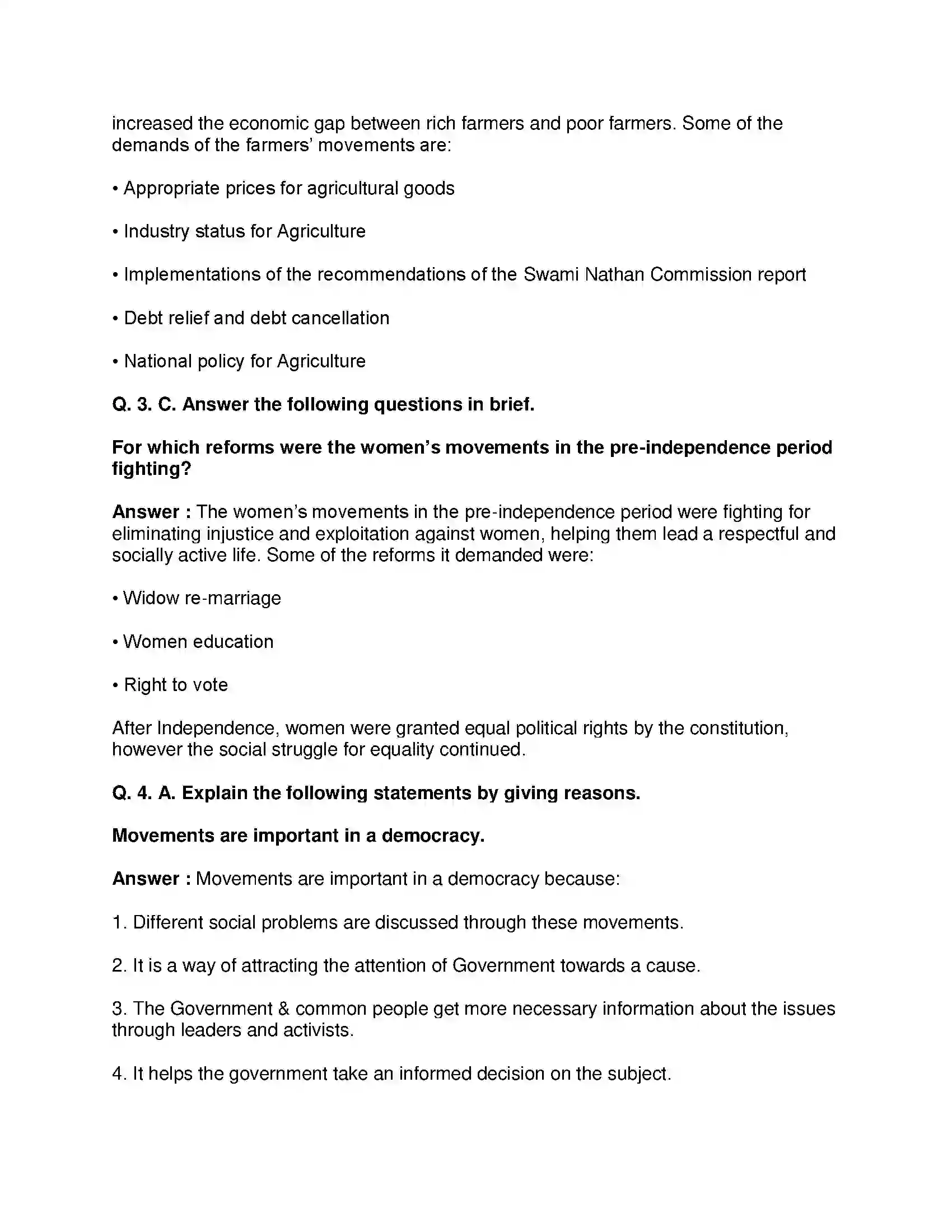 Maharashtra Board Class 10th Political Science - English Medium Social and Political Movements Solution 3