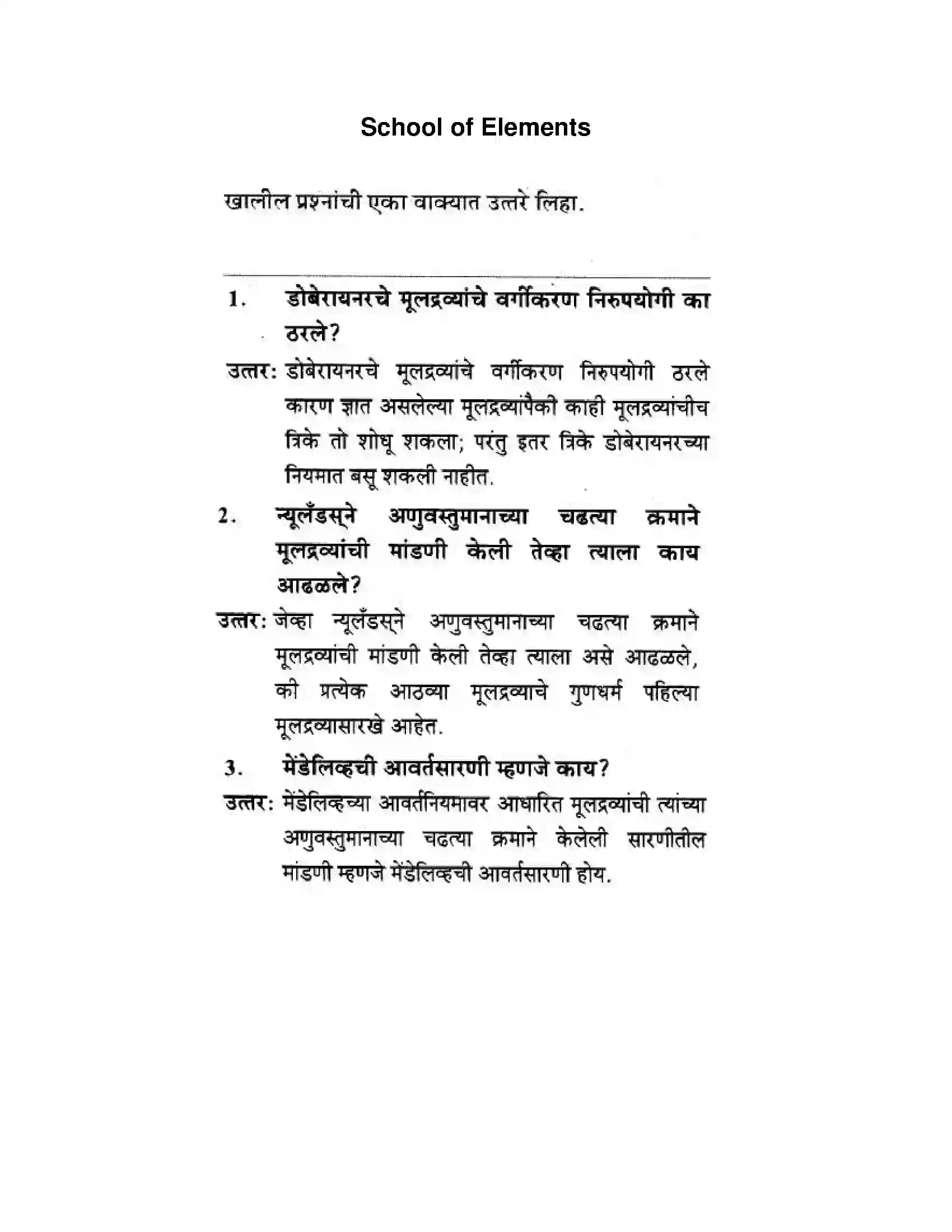 Maharashtra Board Class 10th Science & Technology - Marathi Medium School of Elements Solution 1