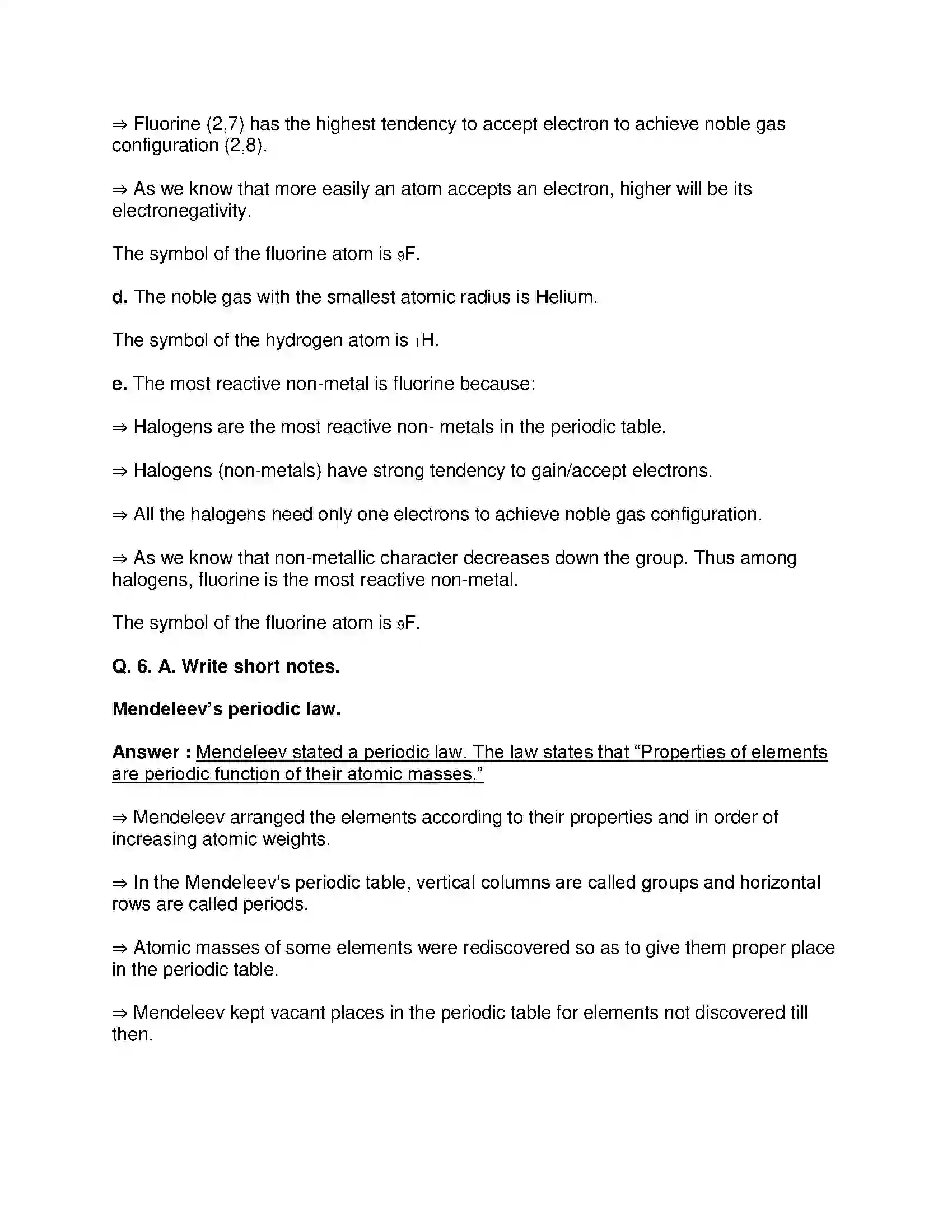 Maharashtra Board Class 10th Science & Technology-I - English Medium Periodic Classification of Element Solution 15