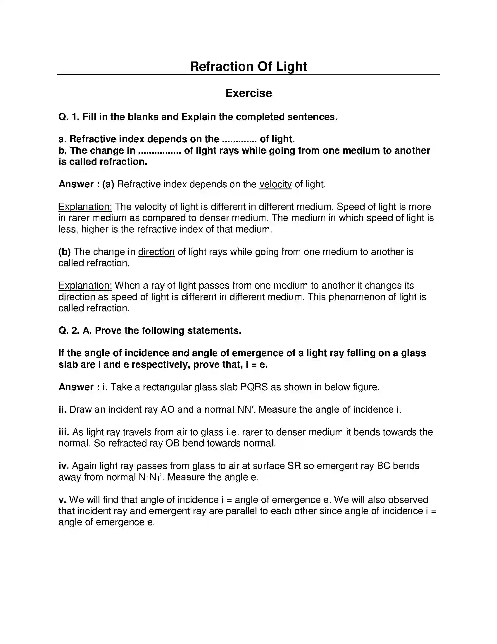 Maharashtra Board Class 10th Science & Technology-I - English Medium Refraction of Light Solution 1