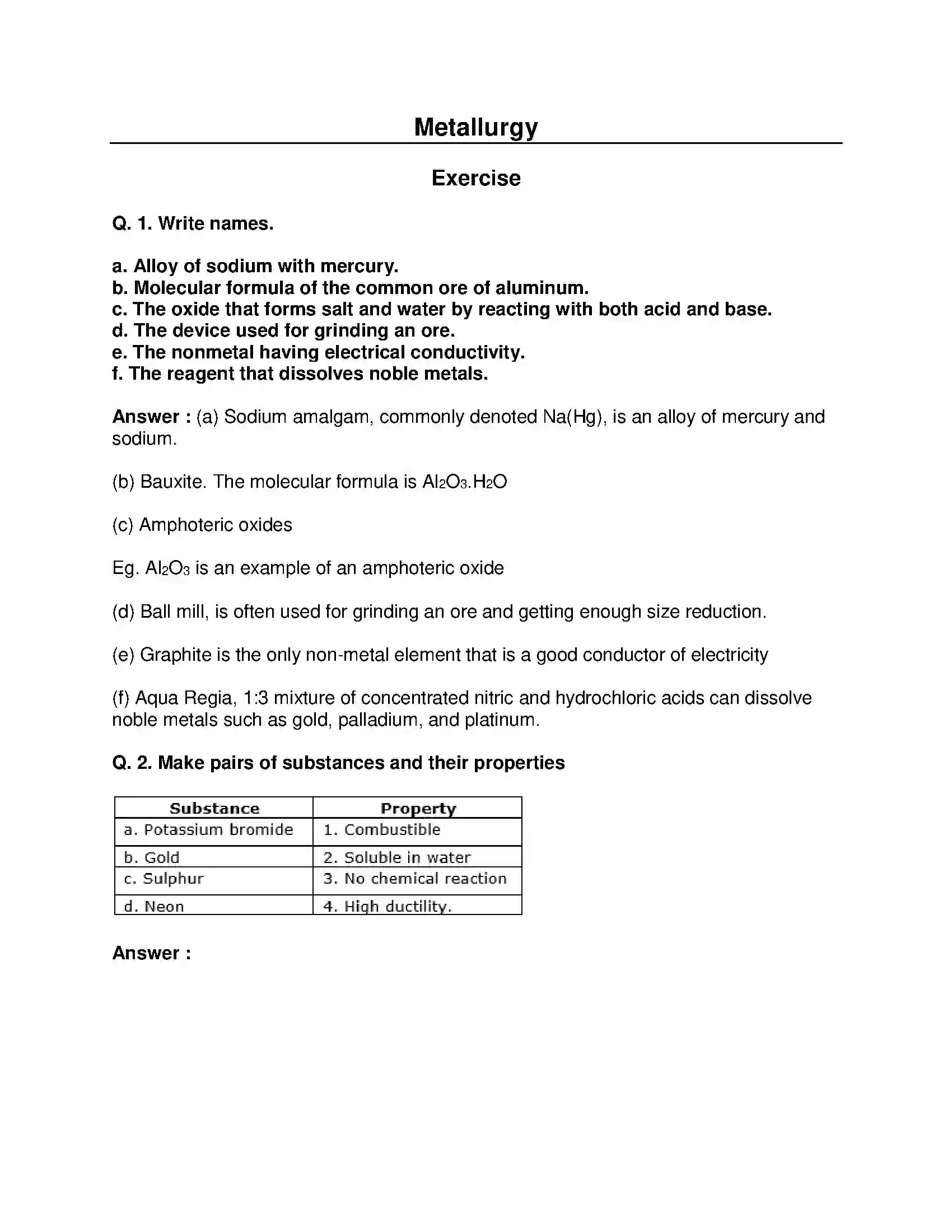 Maharashtra Board Class 10th Science & Technology-I - English Medium Metallurgy Solution 1
