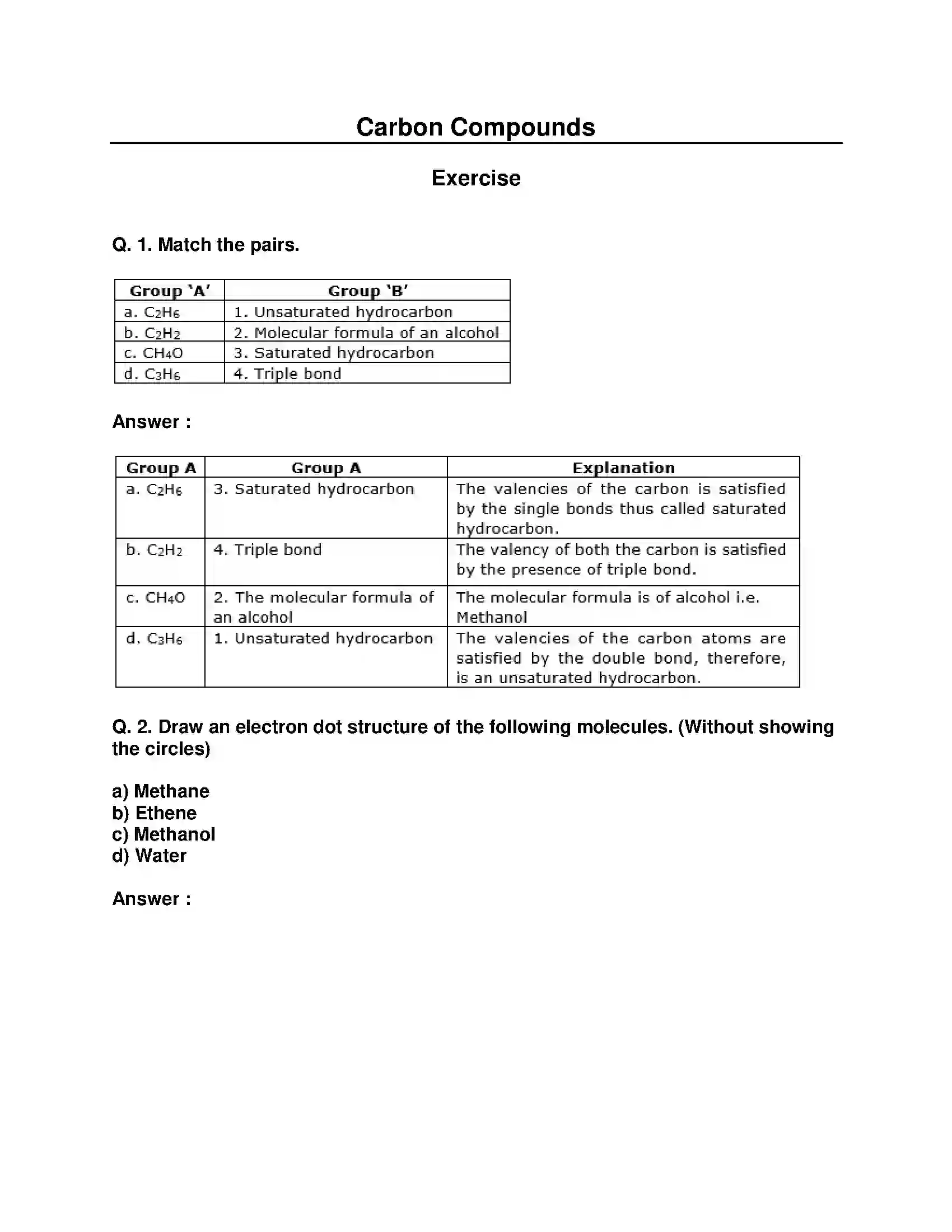 Maharashtra Board Class 10th Science & Technology-I - English Medium Carbon Compounds Solution 1