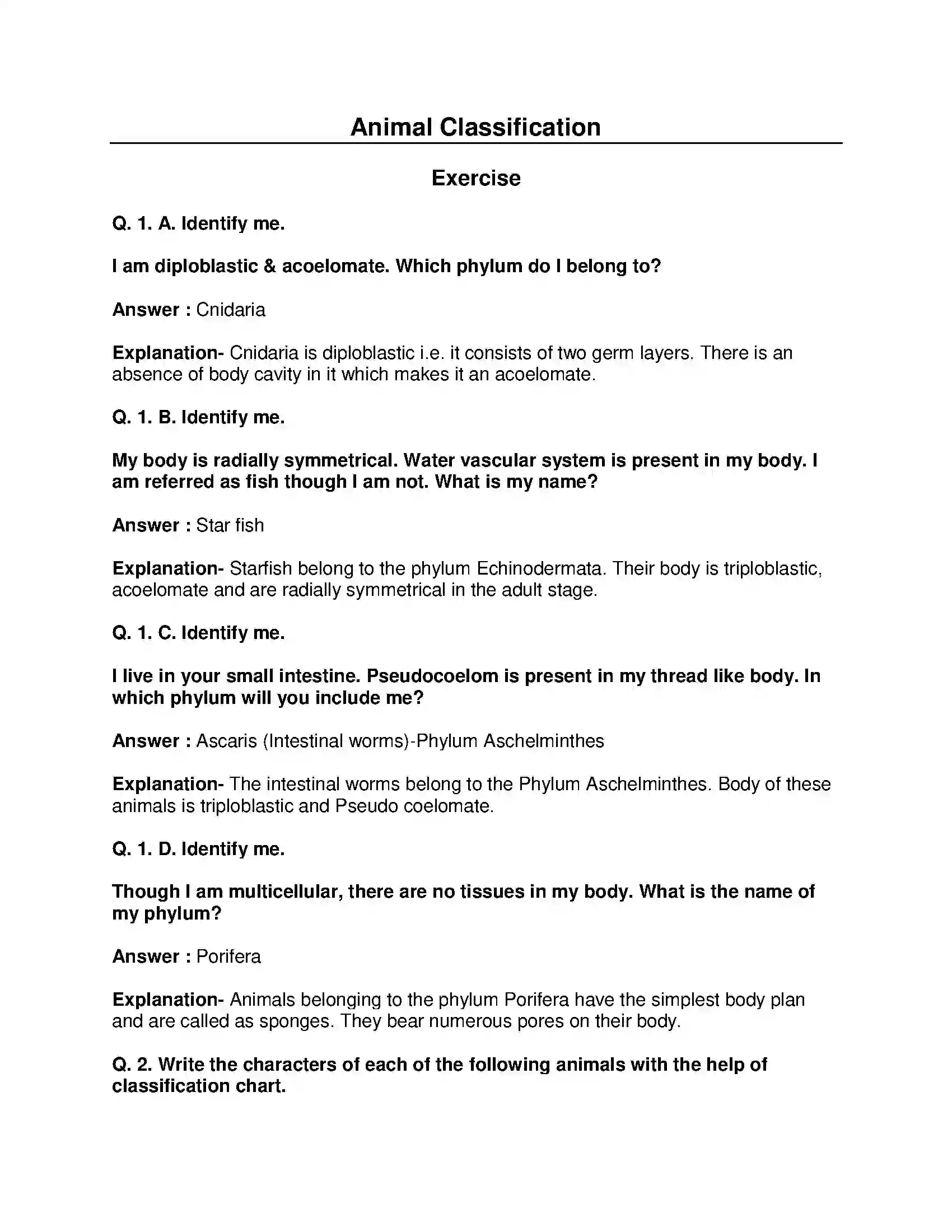 Maharashtra Board Class 10th Science & Technology-II - English Medium Animal Classification Solution 1