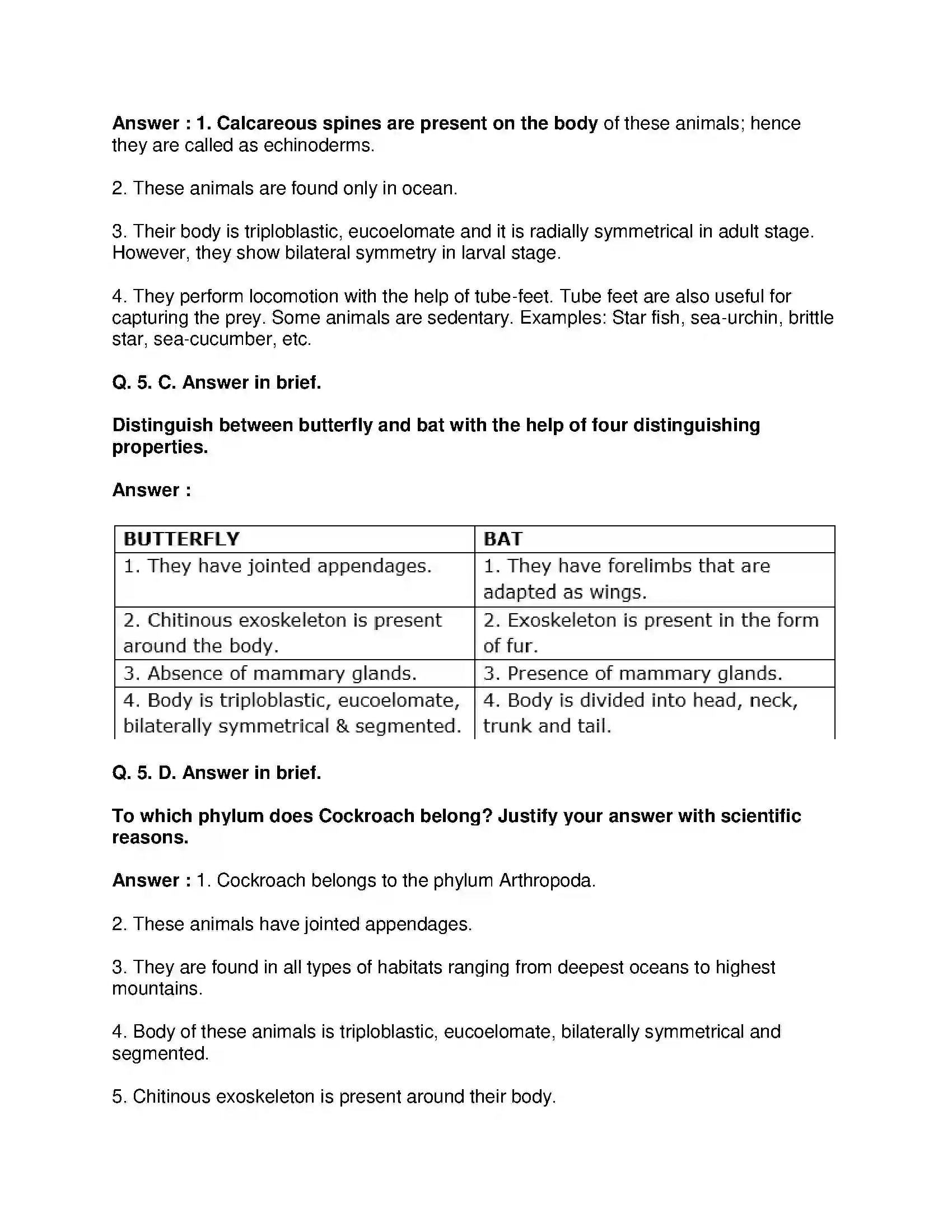 Maharashtra Board Class 10th Science & Technology-II - English Medium Animal Classification Solution 5