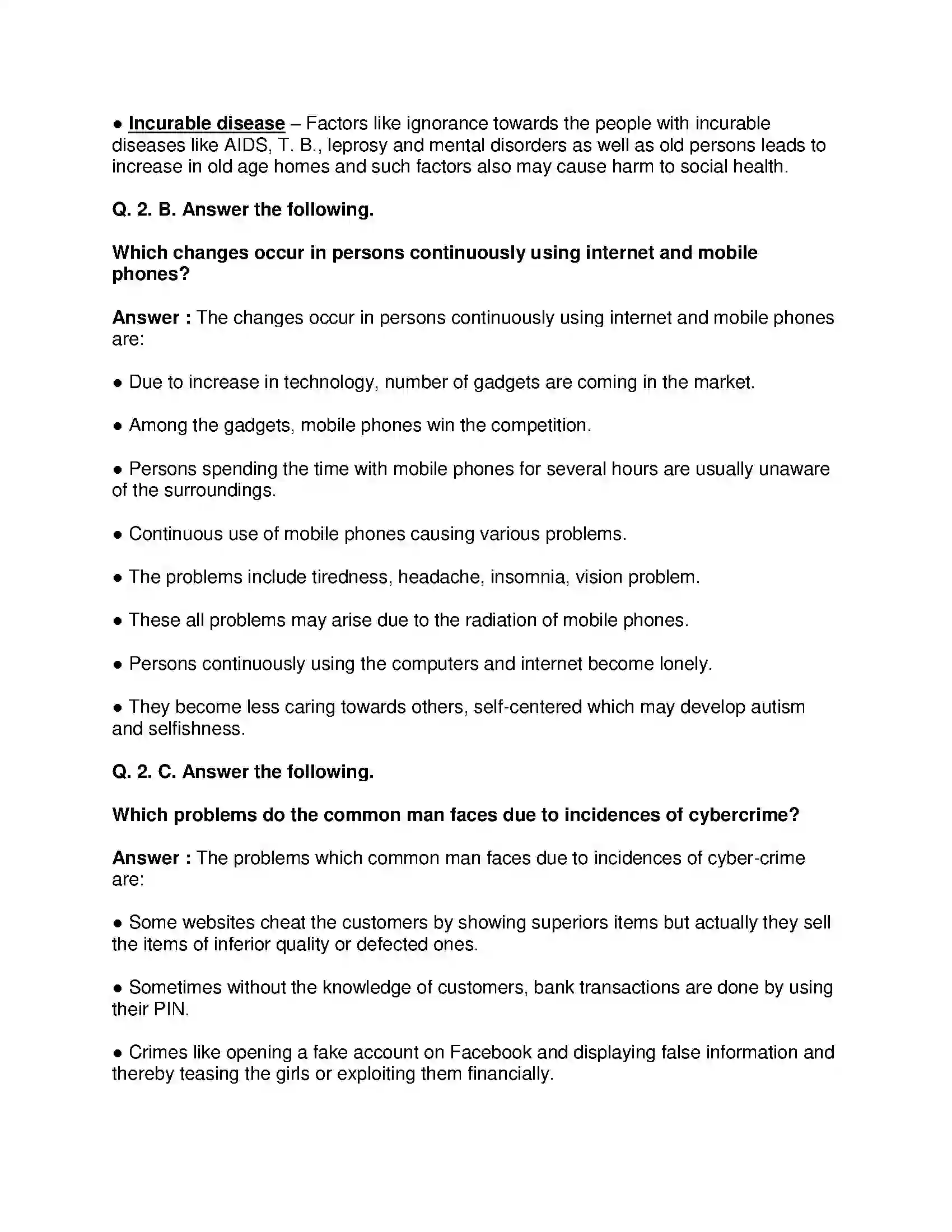 Maharashtra Board Class 10th Science & Technology-II - English Medium Social Health Solution 2