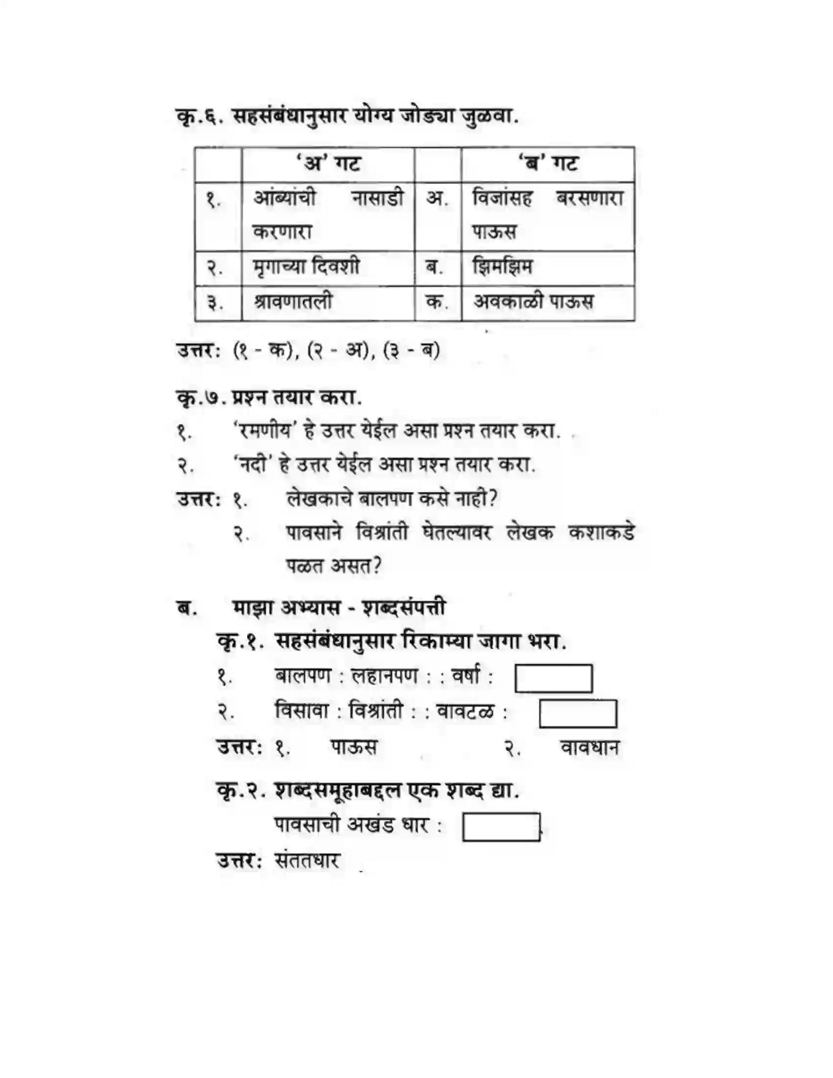 Maharashtra Board Class 10th कुमारभारती पाठ फिरवणारा पाऊस - गद्य -विभाग Solution 5