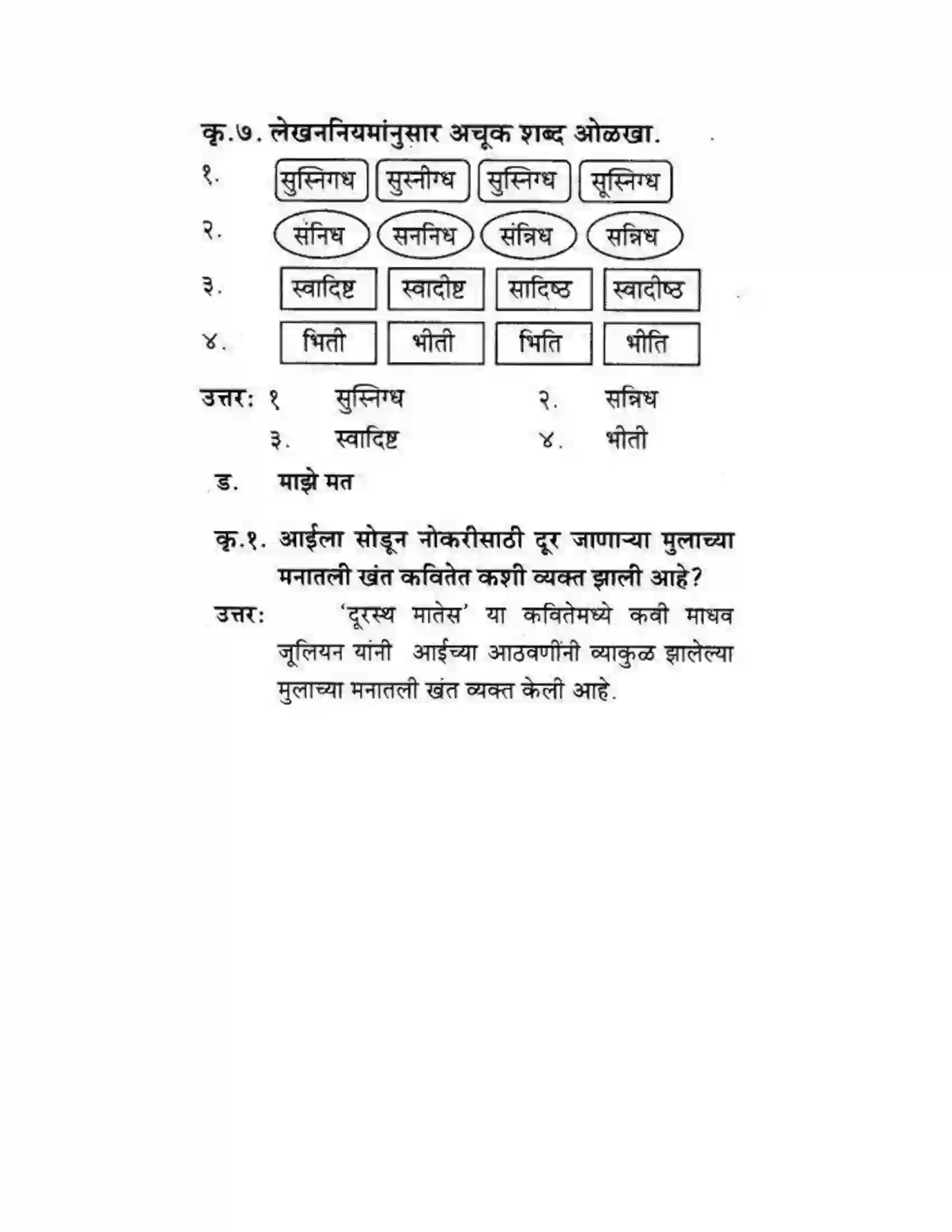 Maharashtra Board Class 10th कुमारभारती दूरस्थ मातेस - पद्य-विभाग Solution 13