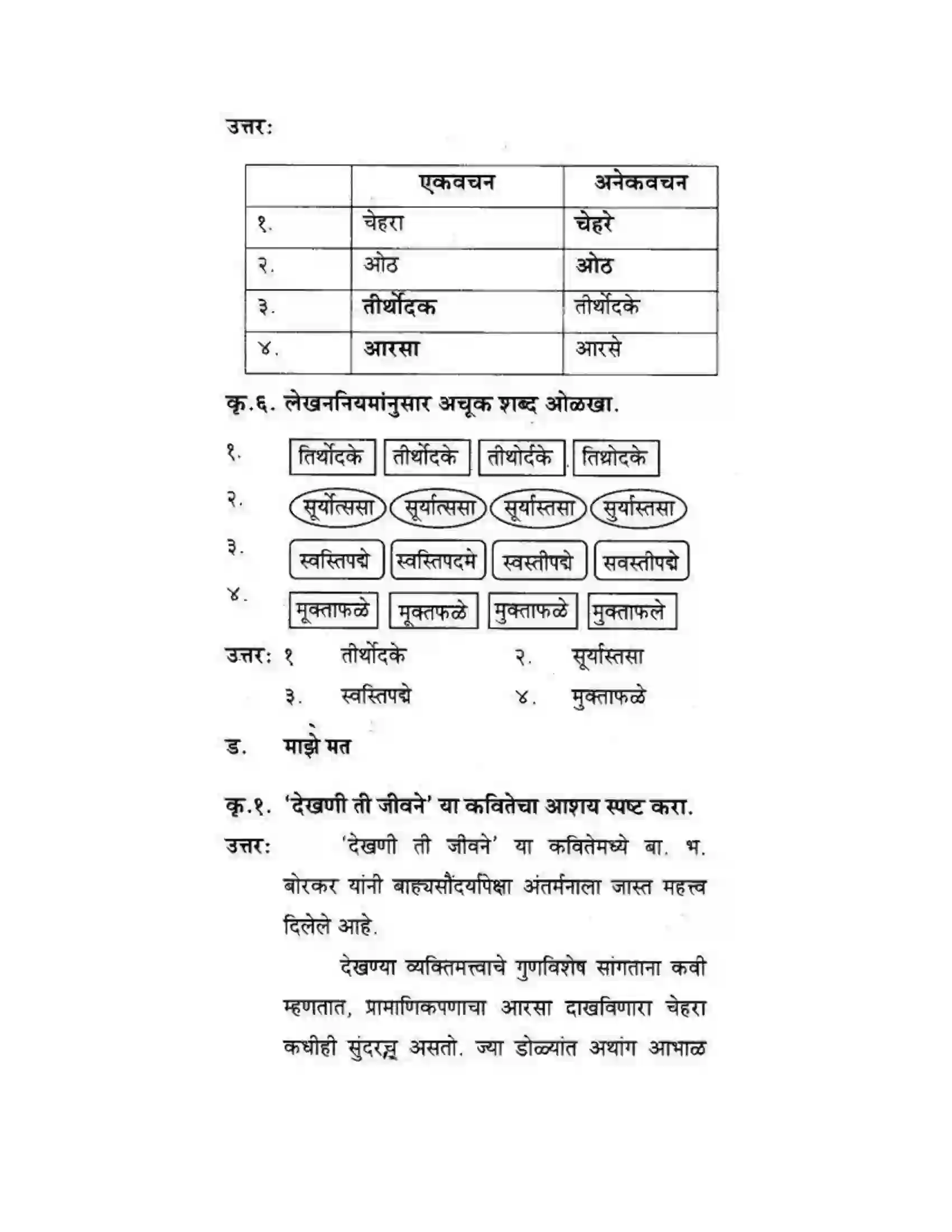 Maharashtra Board Class 10th कुमारभारती देखणी ती जीवने - पद्य-विभाग Solution 11