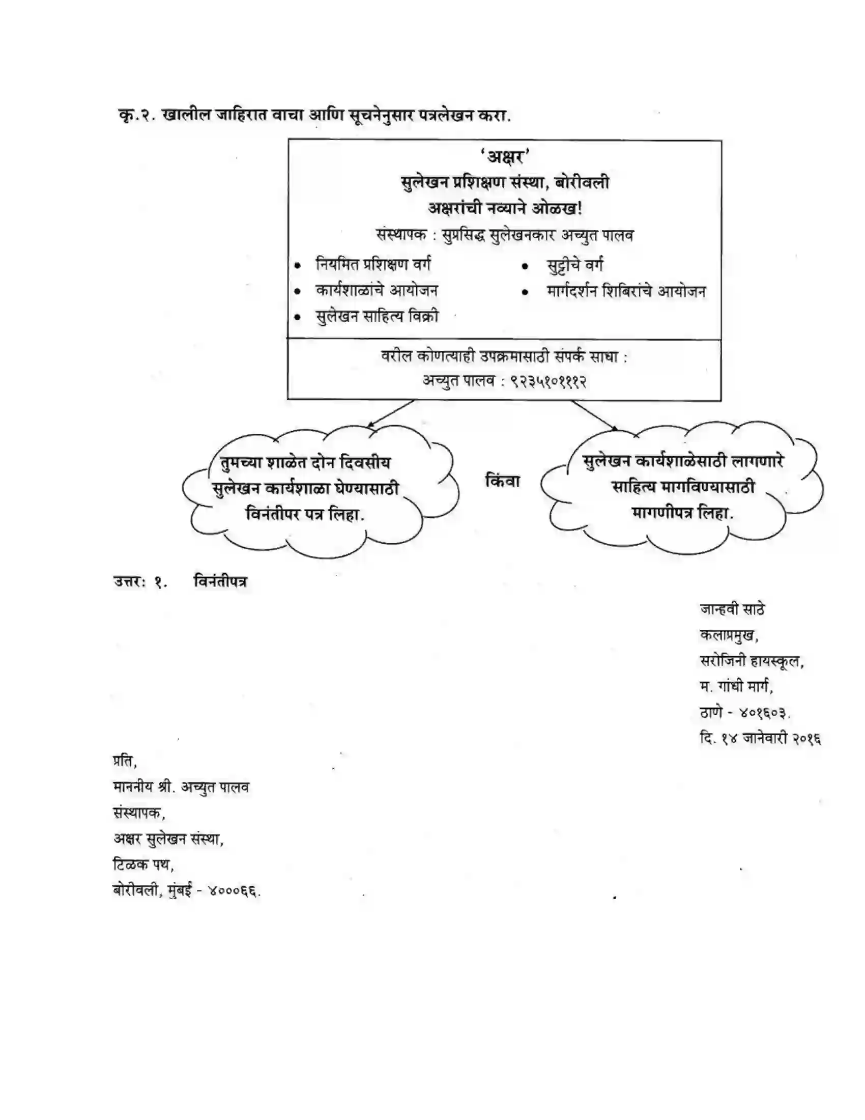 Maharashtra Board Class 10th कुमारभारती पत्रलेखन - उपयोजिक लेखन Solution 7