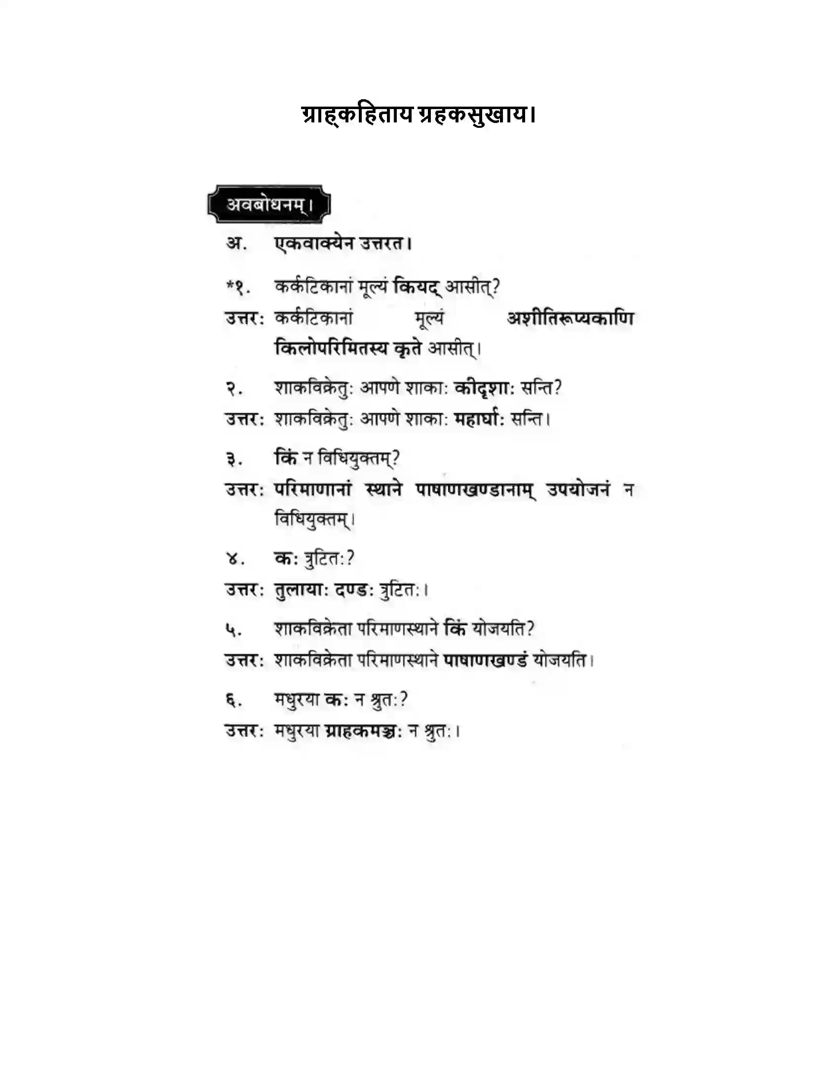 Maharashtra Board Class 10th मकरन्द (Sanskrit) ग्राह्कहिताय ग्रहकसुखाय। - गद्यम अवबोधनम Solution 1