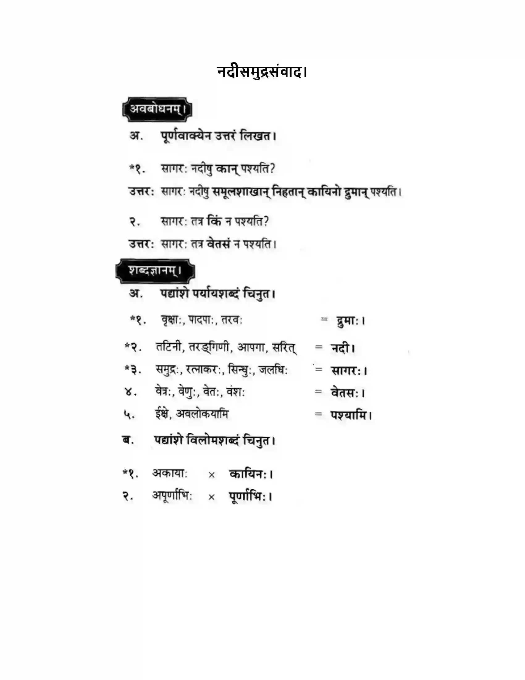 Maharashtra Board Class 10th मकरन्द (Sanskrit) नदीसमुद्रसंवाद। - पद्यम अवबोधनम Solution 1