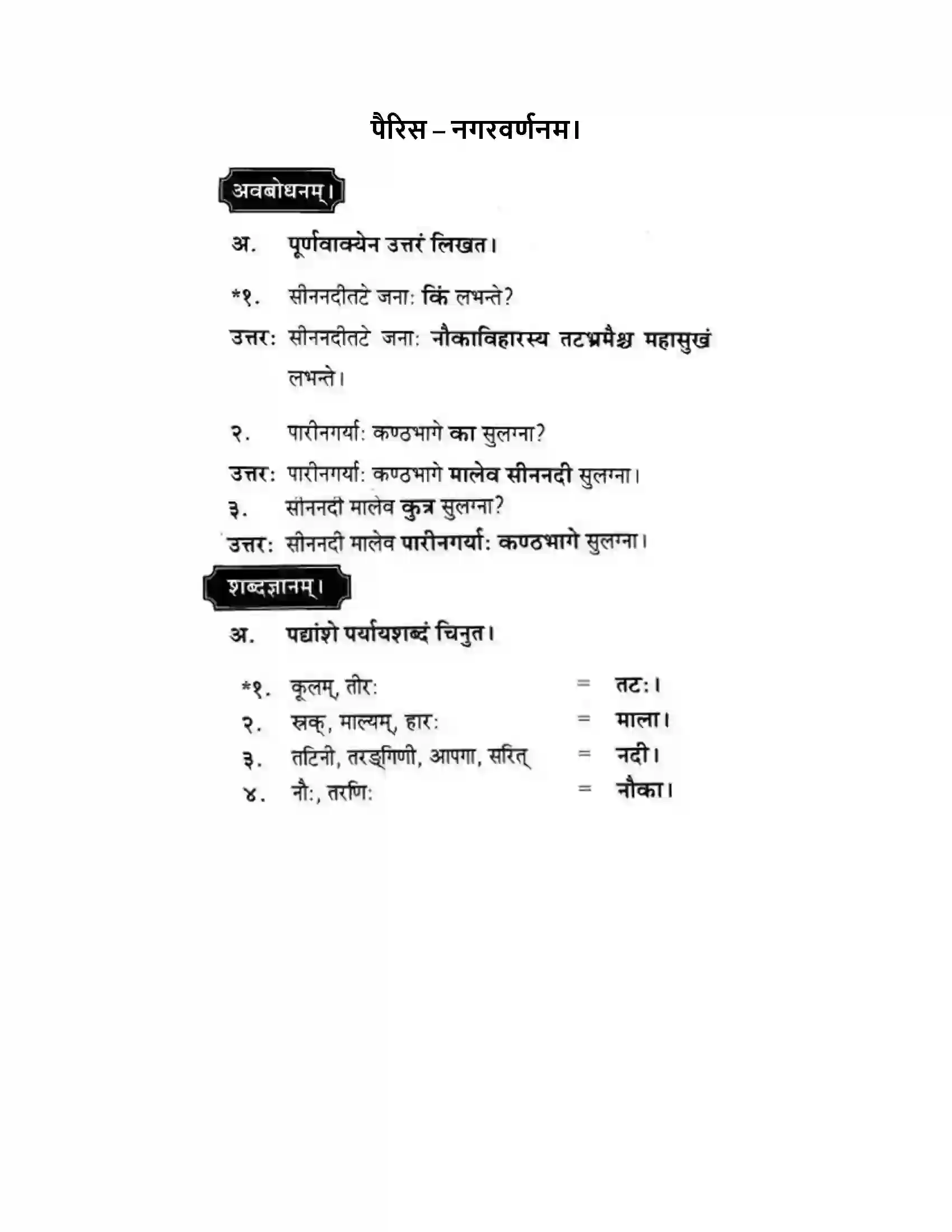 Maharashtra Board Class 10th मकरन्द (Sanskrit) पैरिस – नगरवर्णनम। - पद्यम अवबोधनम Solution 1