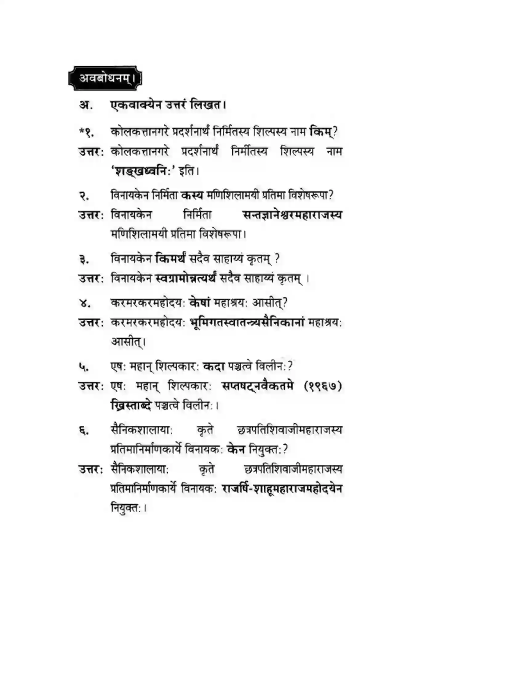 Maharashtra Board Class 10th मन्दाकिनी (Sanskrit) शिल्पकार करमरकरमहोदय। - गद्यम अवबोधनम Solution 24